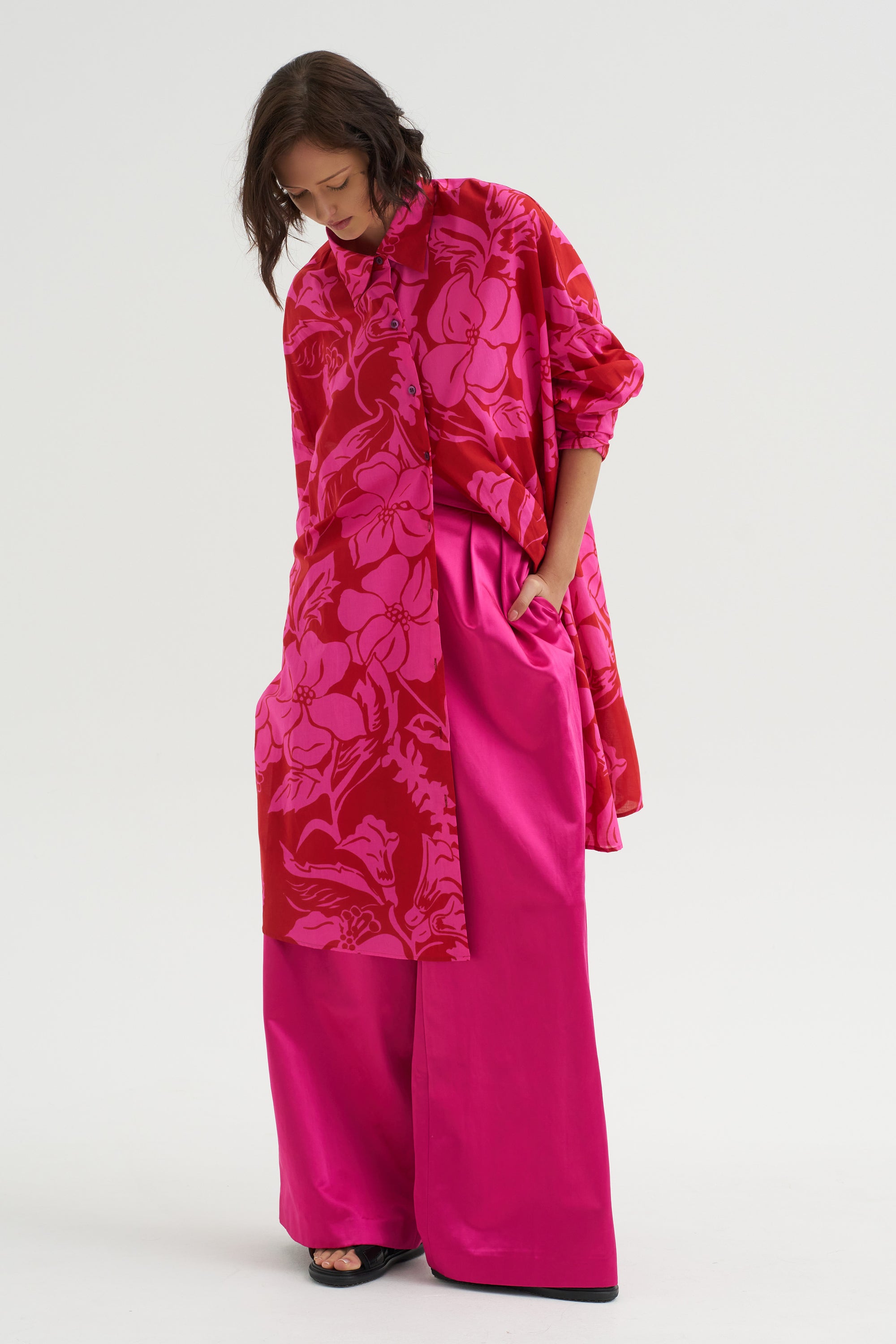 Hawaiian Floral Print Dress, Fuchsia – Kick Pleat Hawaiian Floral Print Dress, Fuchsia – Kick Pleat