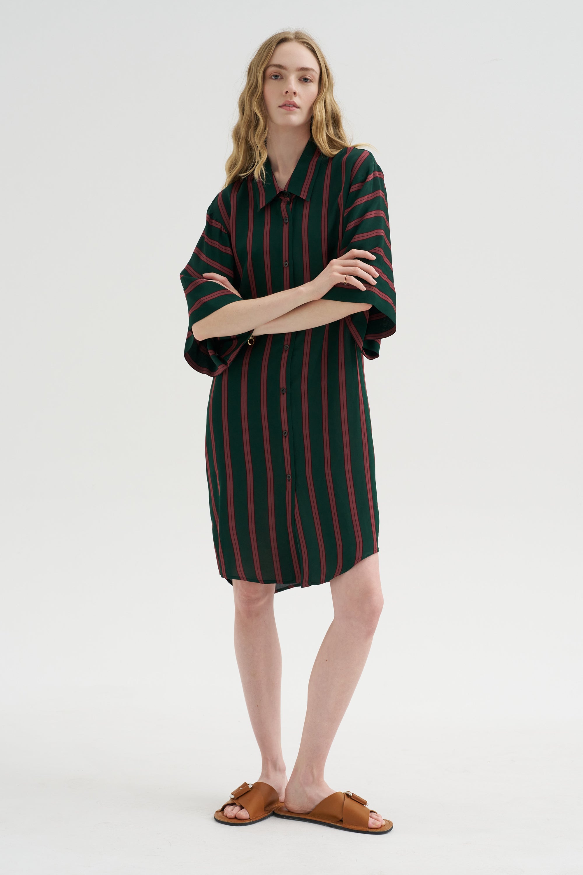 Stripe Button-Down Dress, Bottle
