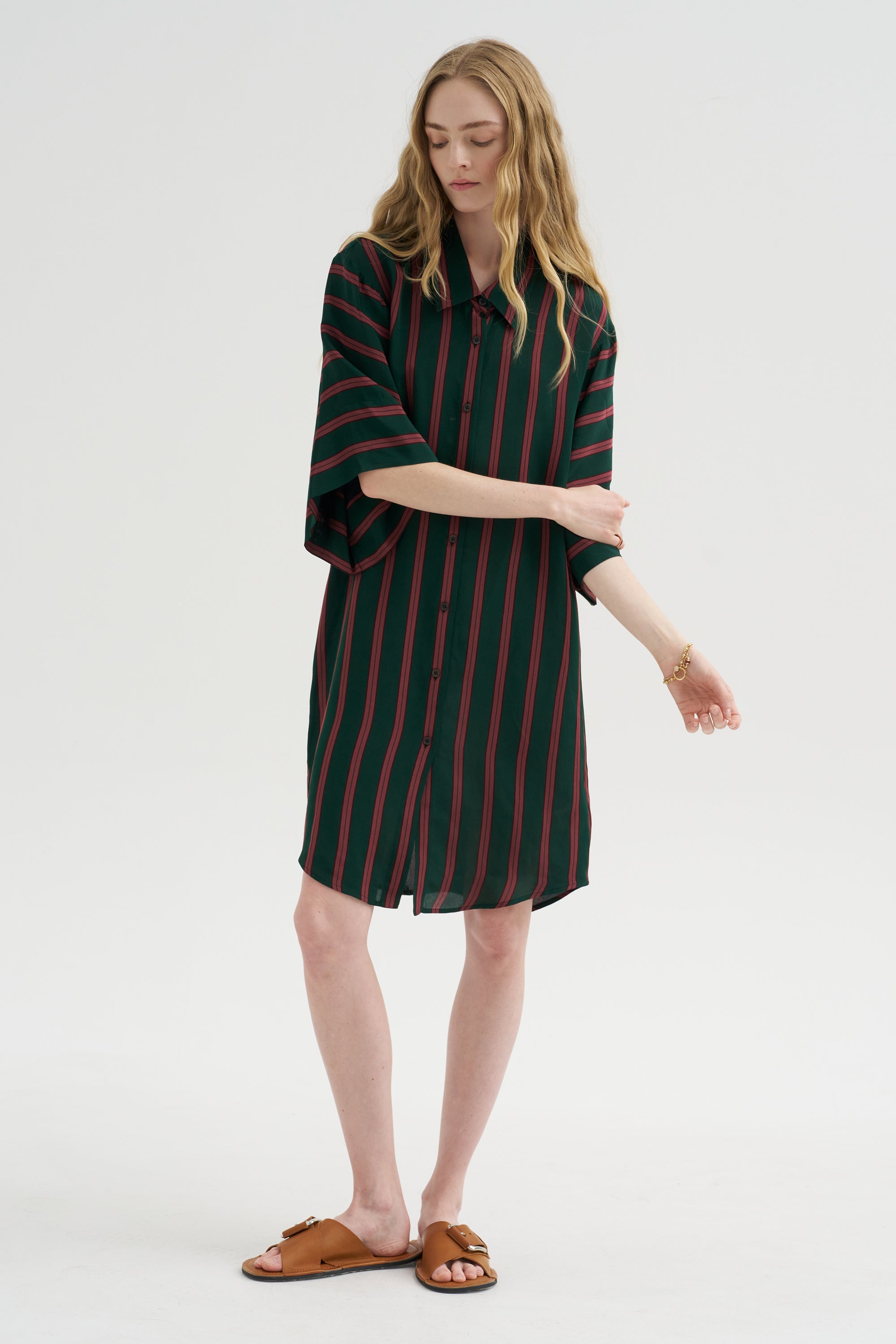 Stripe Button-Down Dress, Bottle