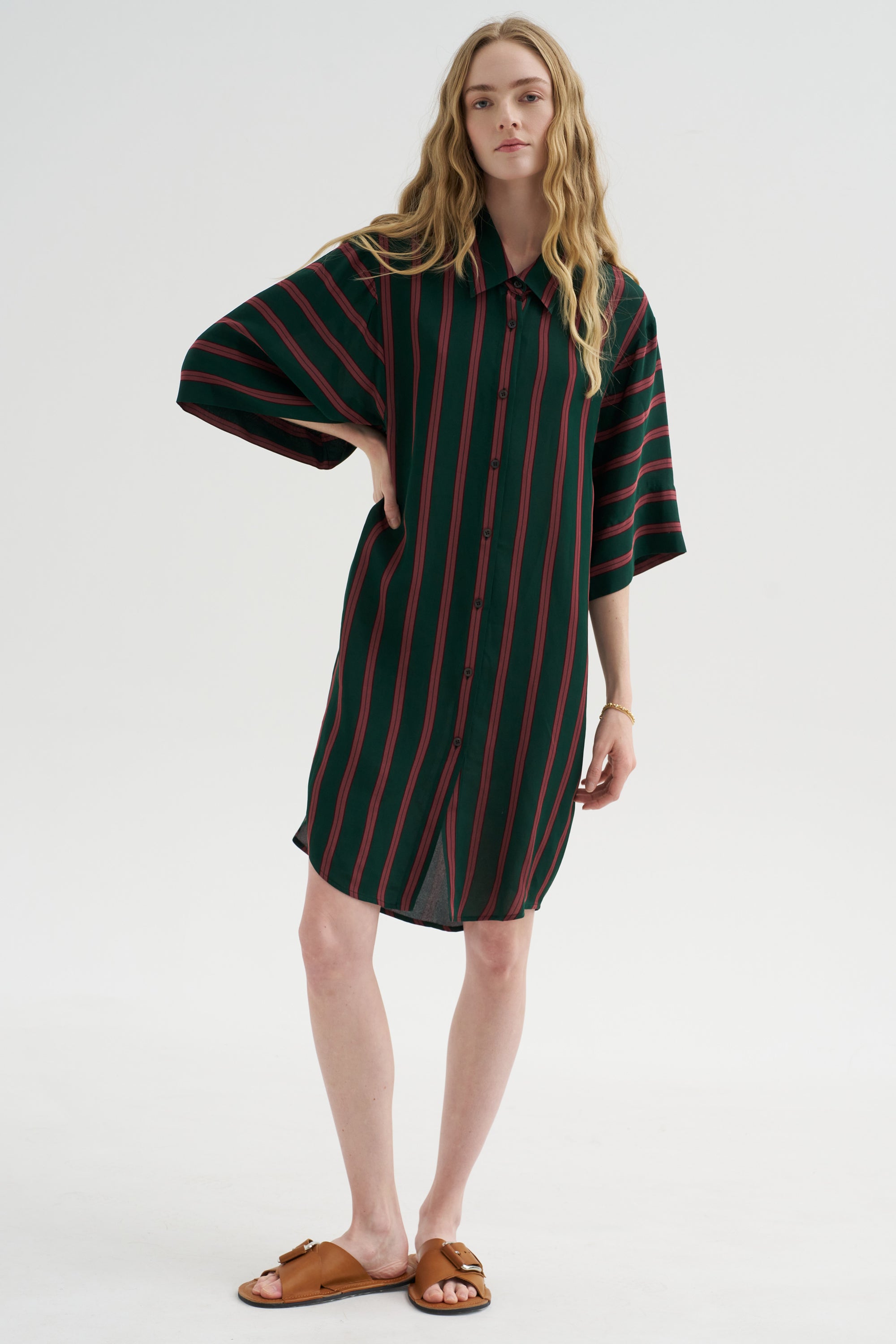 Stripe Button-Down Dress, Bottle