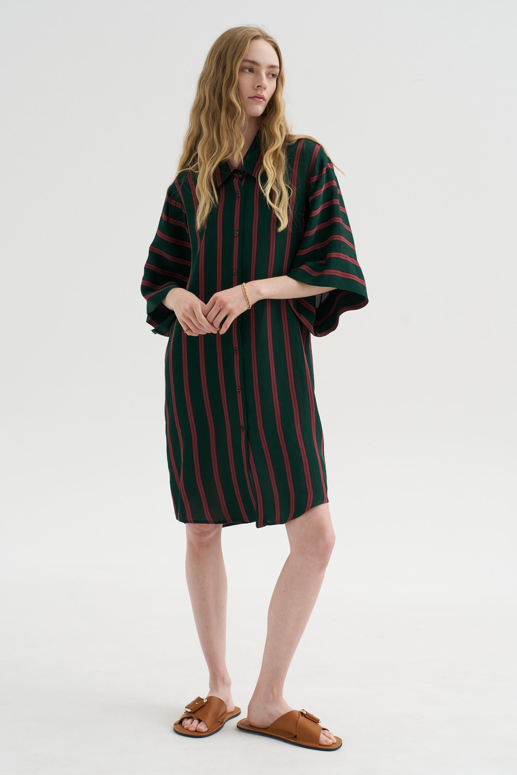 Stripe Button-Down Dress, Bottle