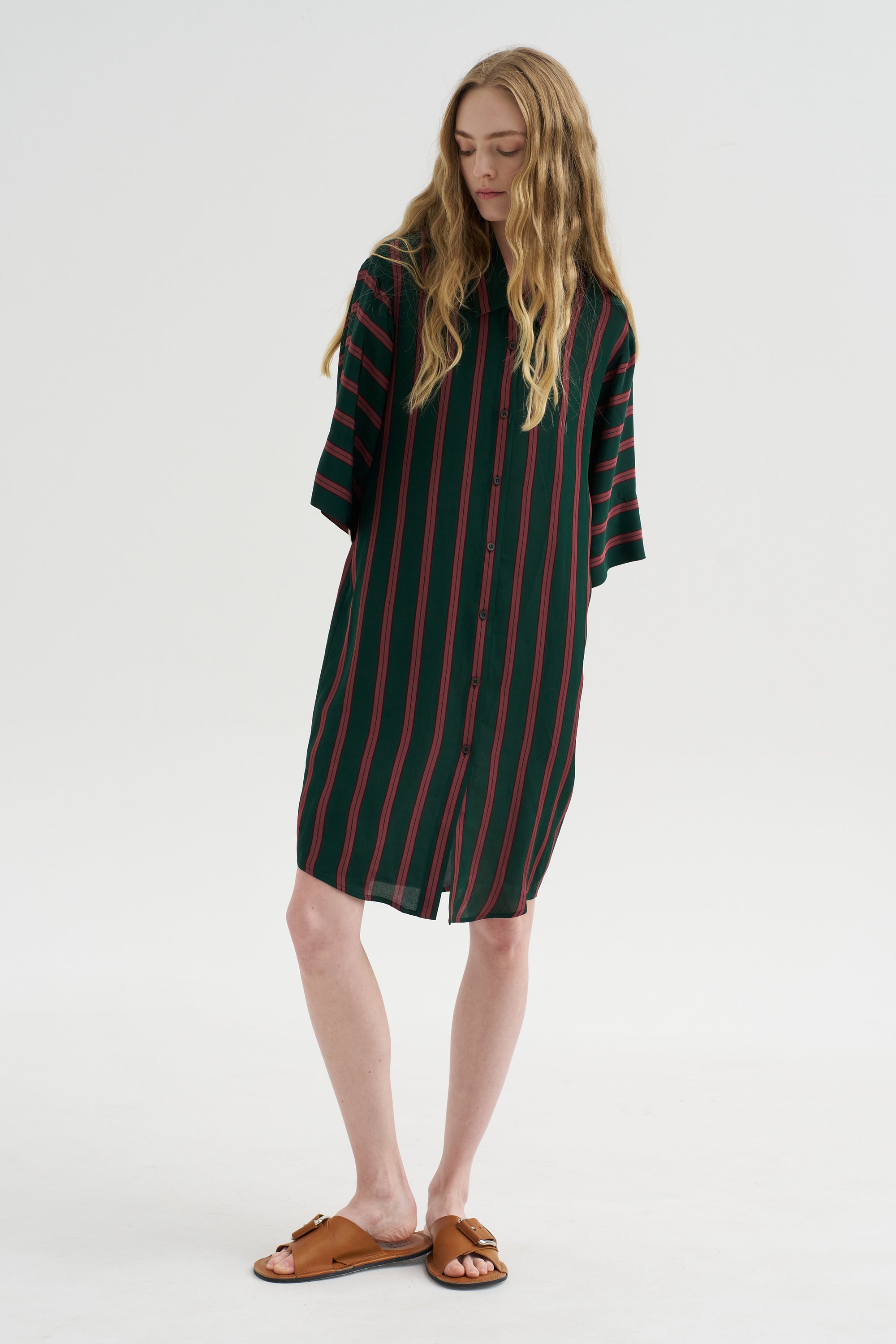 Stripe Button-Down Dress, Bottle