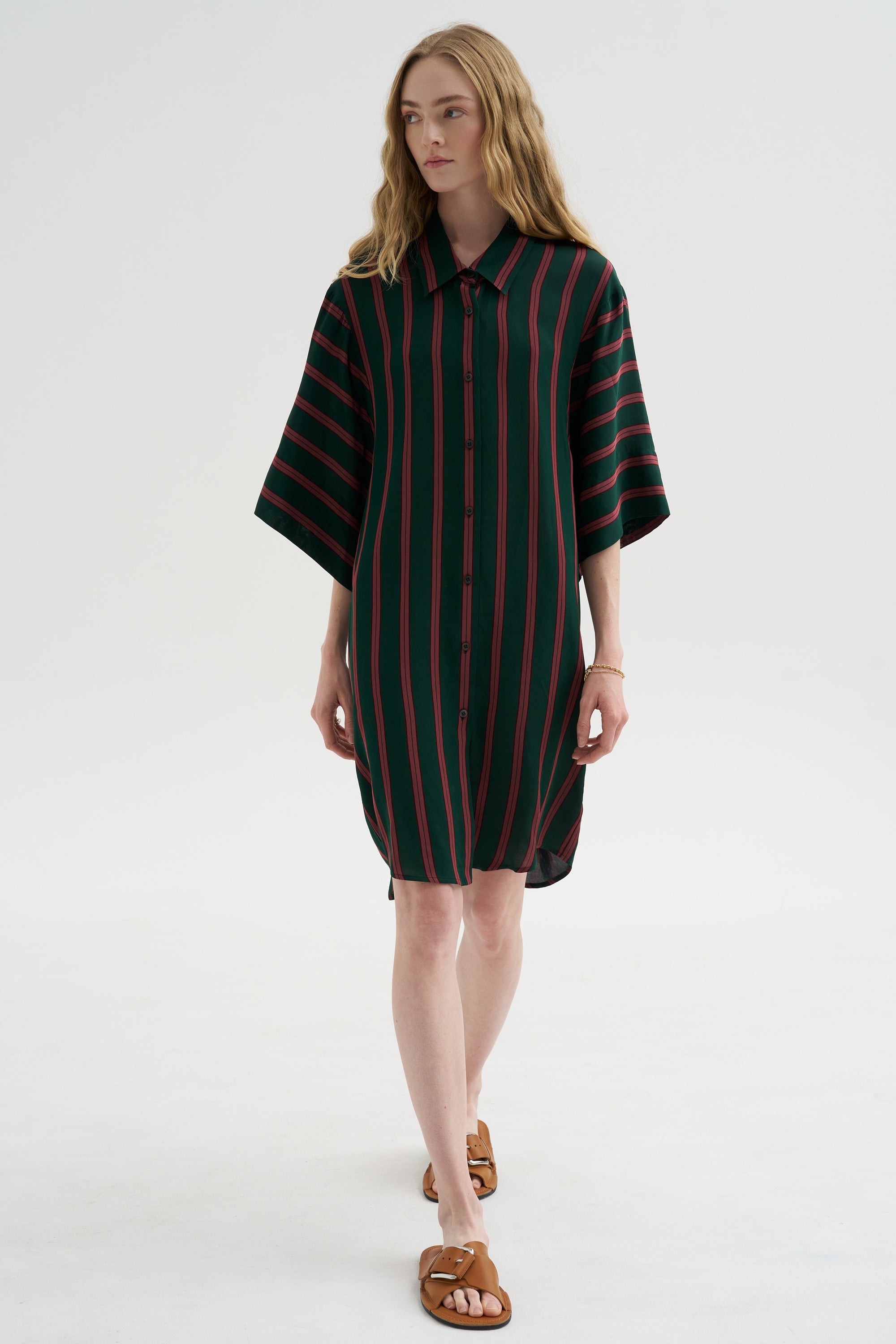 Stripe Button-Down Dress, Bottle