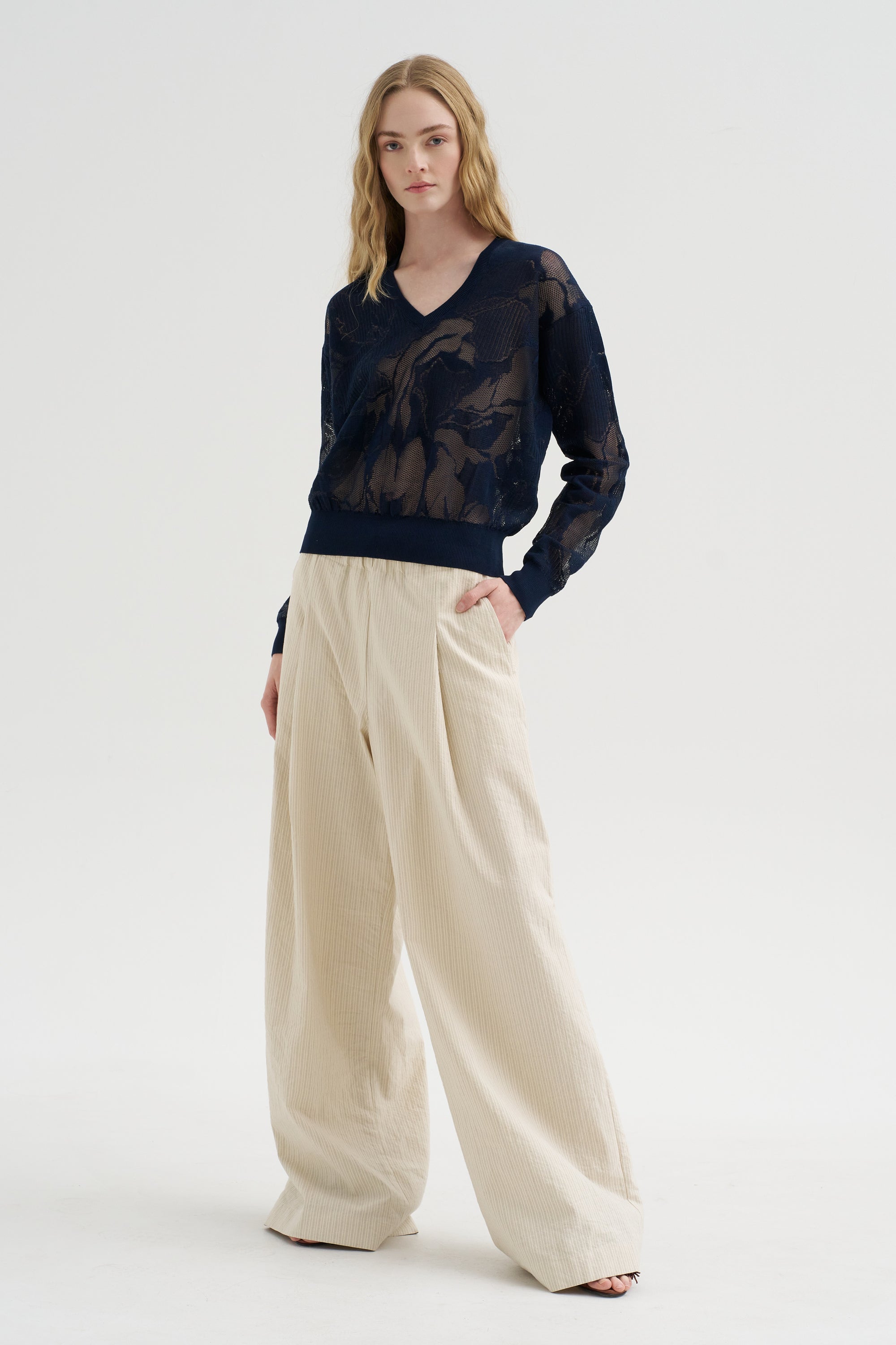 V-Neckline Sweater, Navy