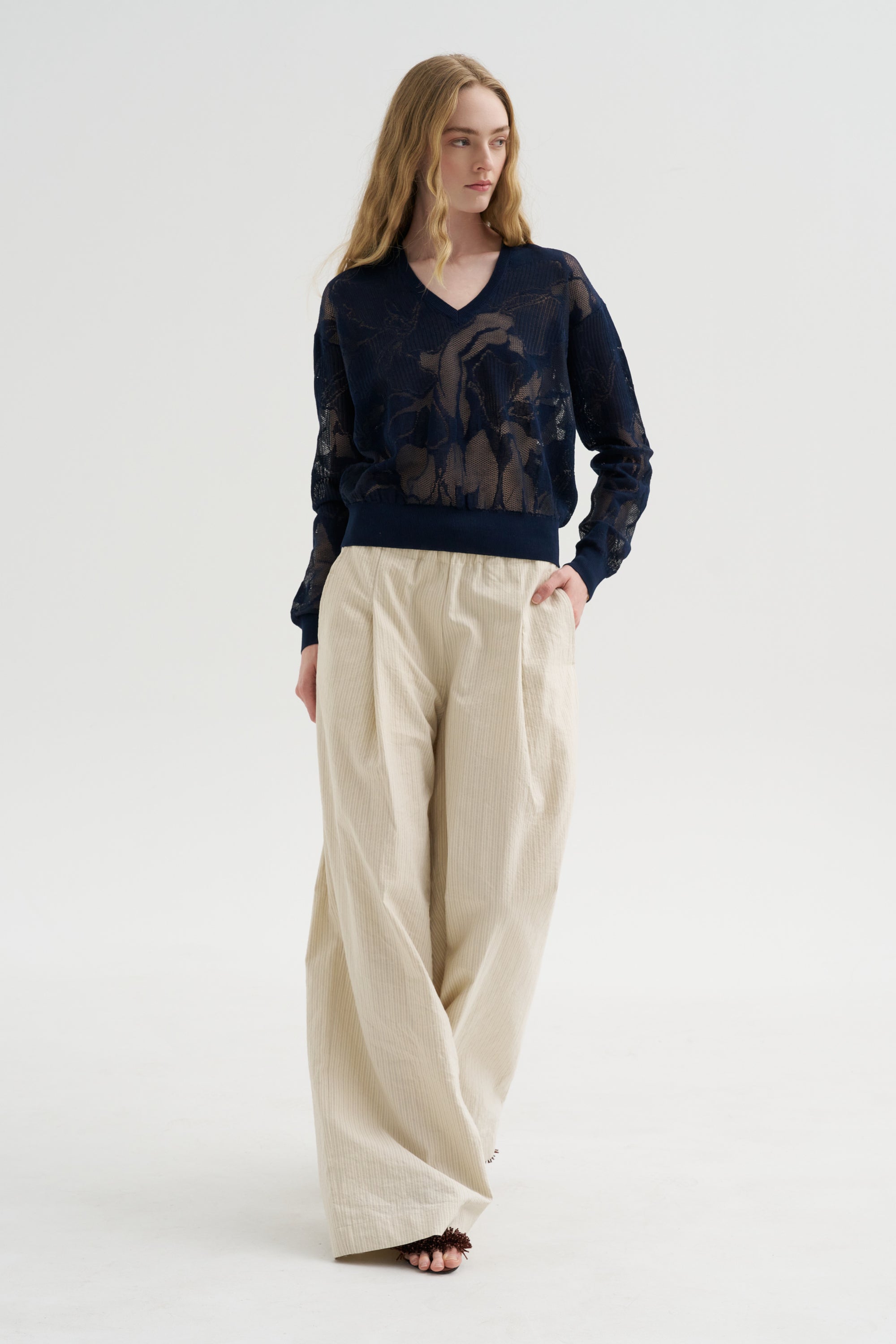 V-Neckline Sweater, Navy