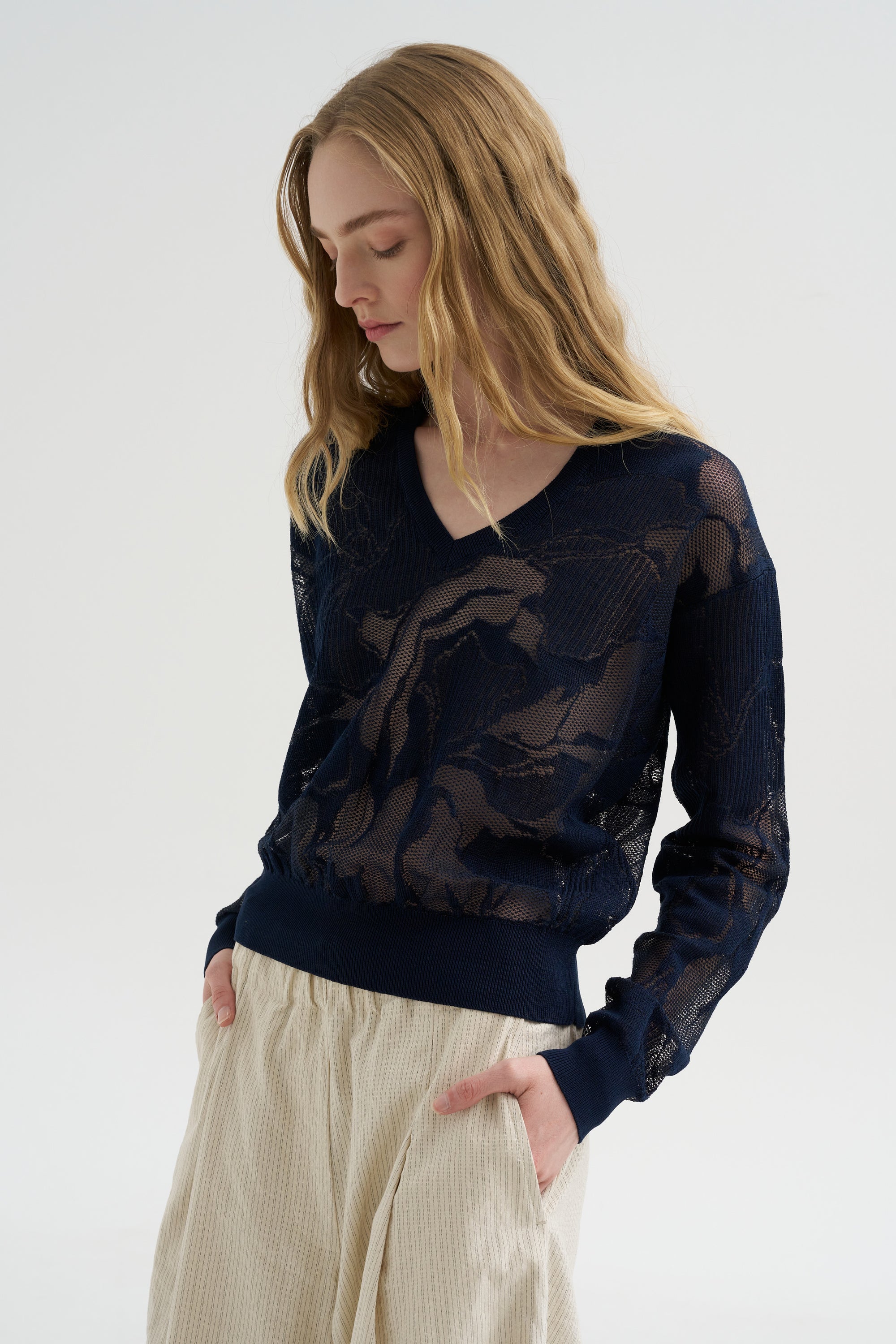 V-Neckline Sweater, Navy