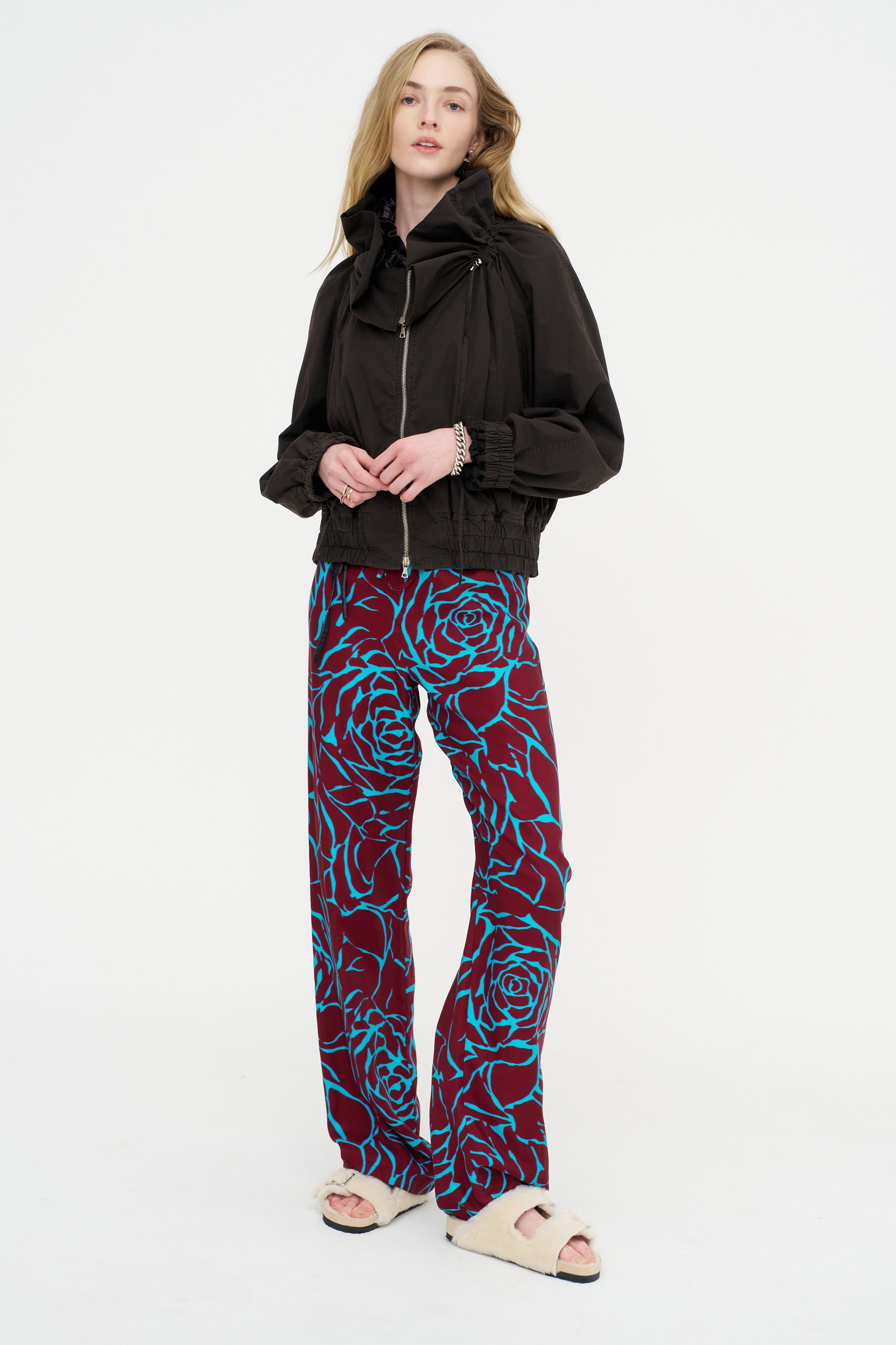 Gathered Neckline Jacket, Dark Brown