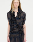 Stripe Wrap Blouse, Navy