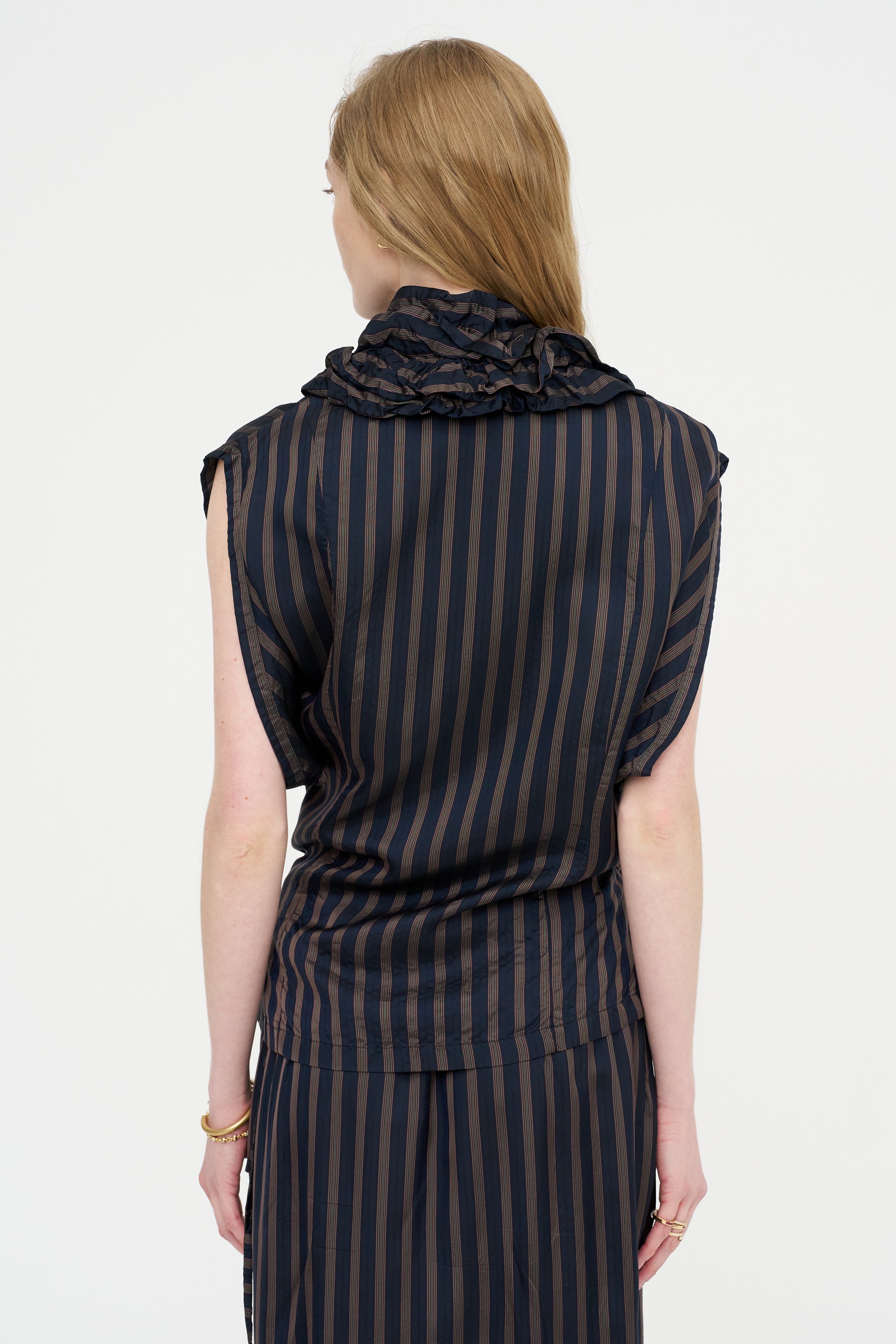 Stripe Wrap Blouse, Navy