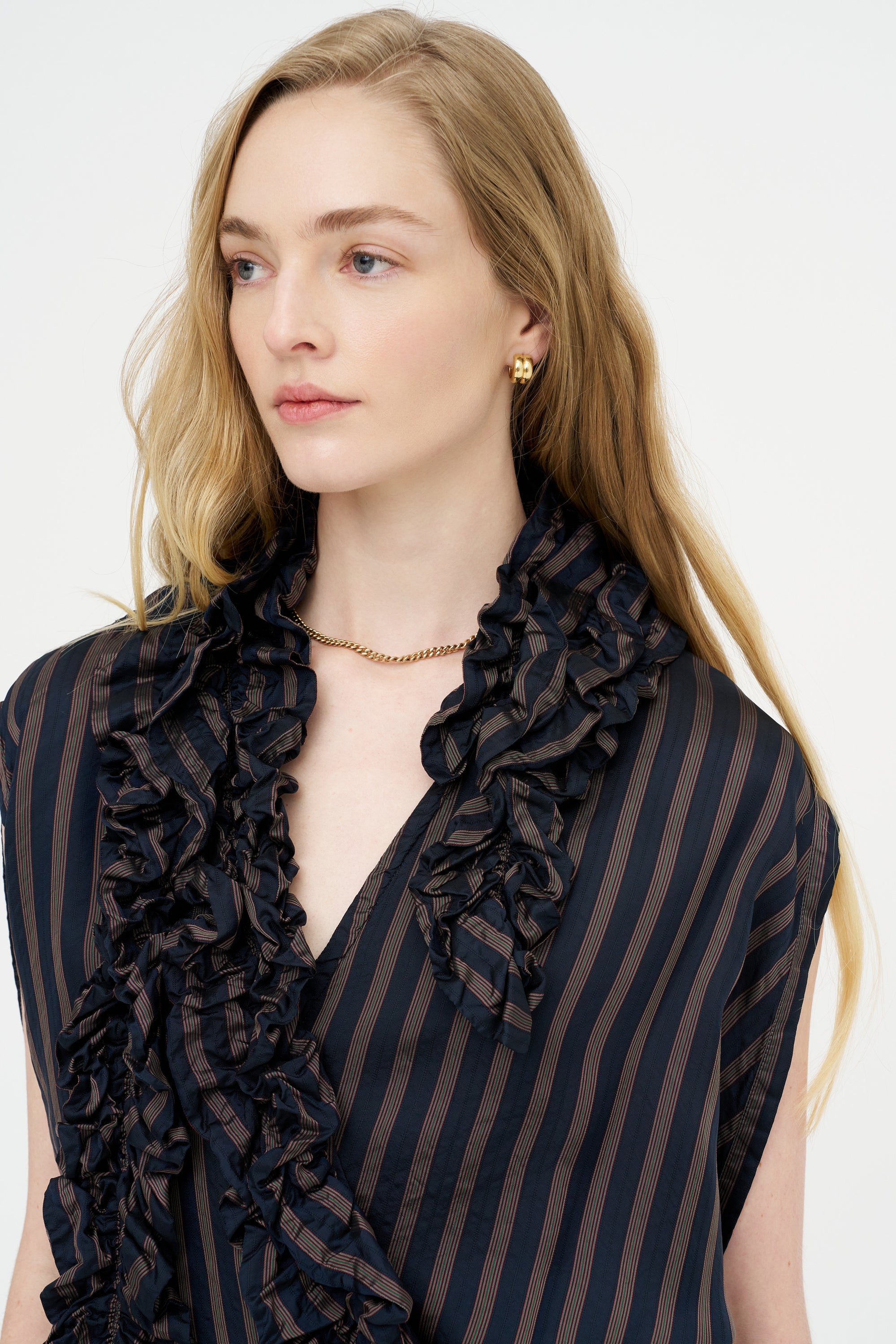 Stripe Wrap Blouse, Navy