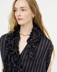 Stripe Wrap Blouse, Navy