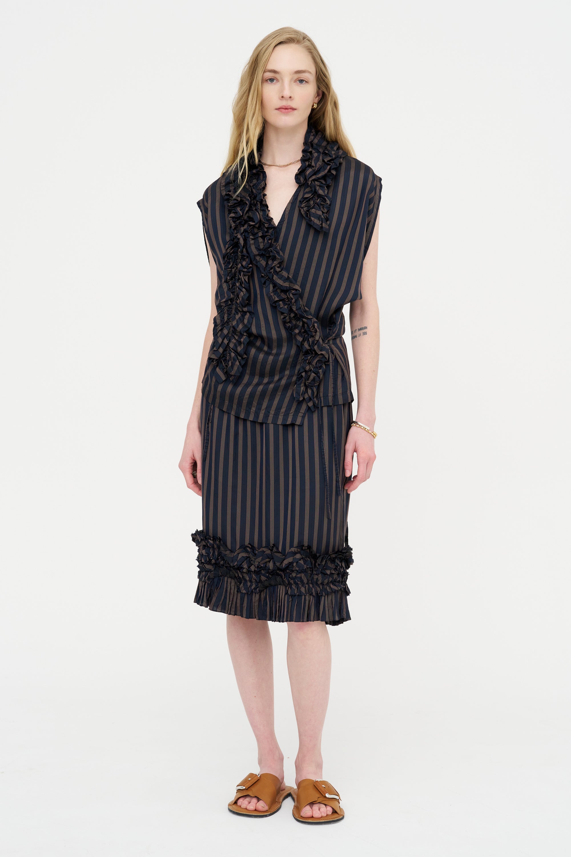 Stripe Wrap Blouse, Navy