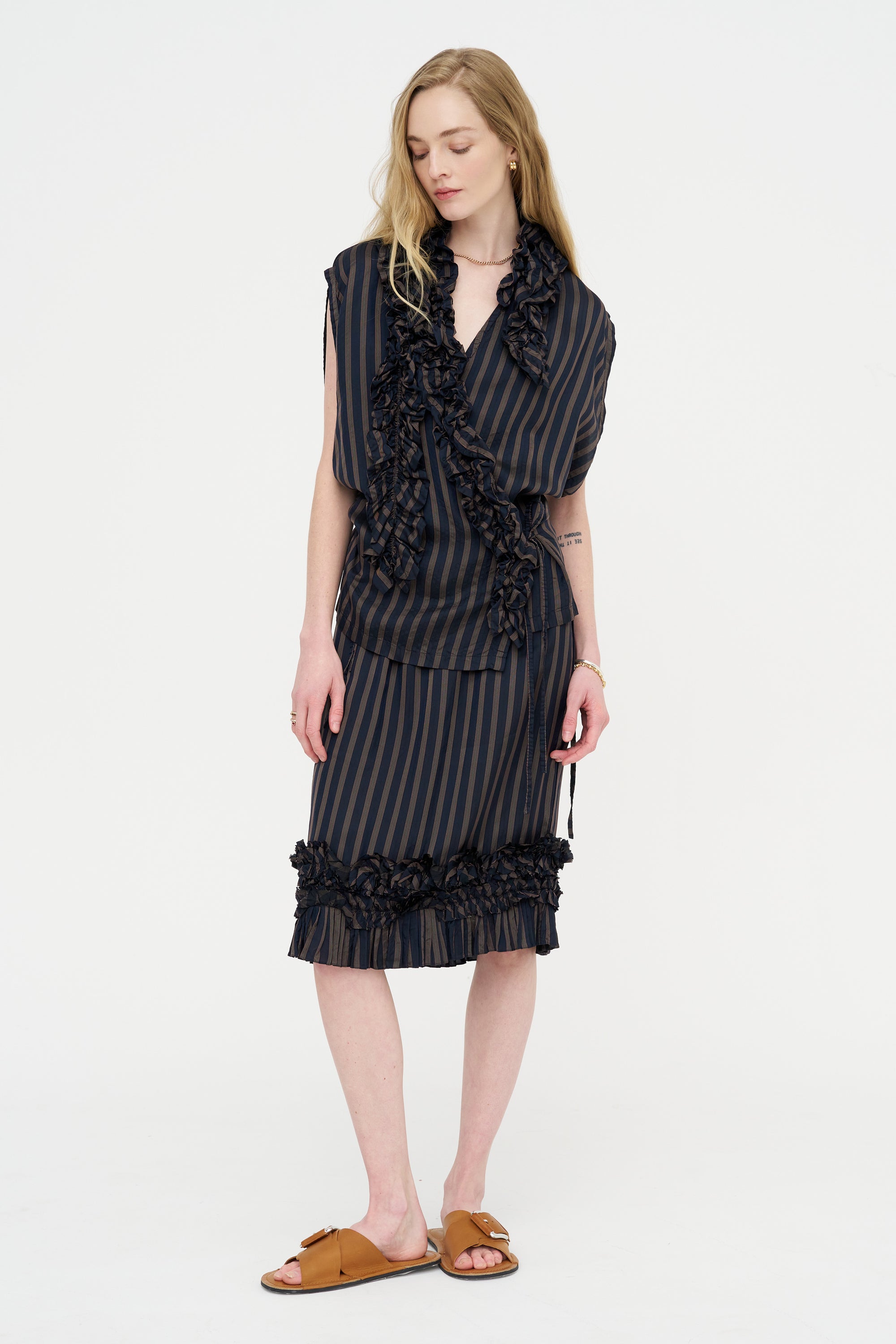 Stripe Wrap Blouse, Navy