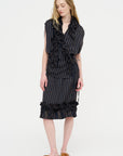 Stripe Wrap Blouse, Navy