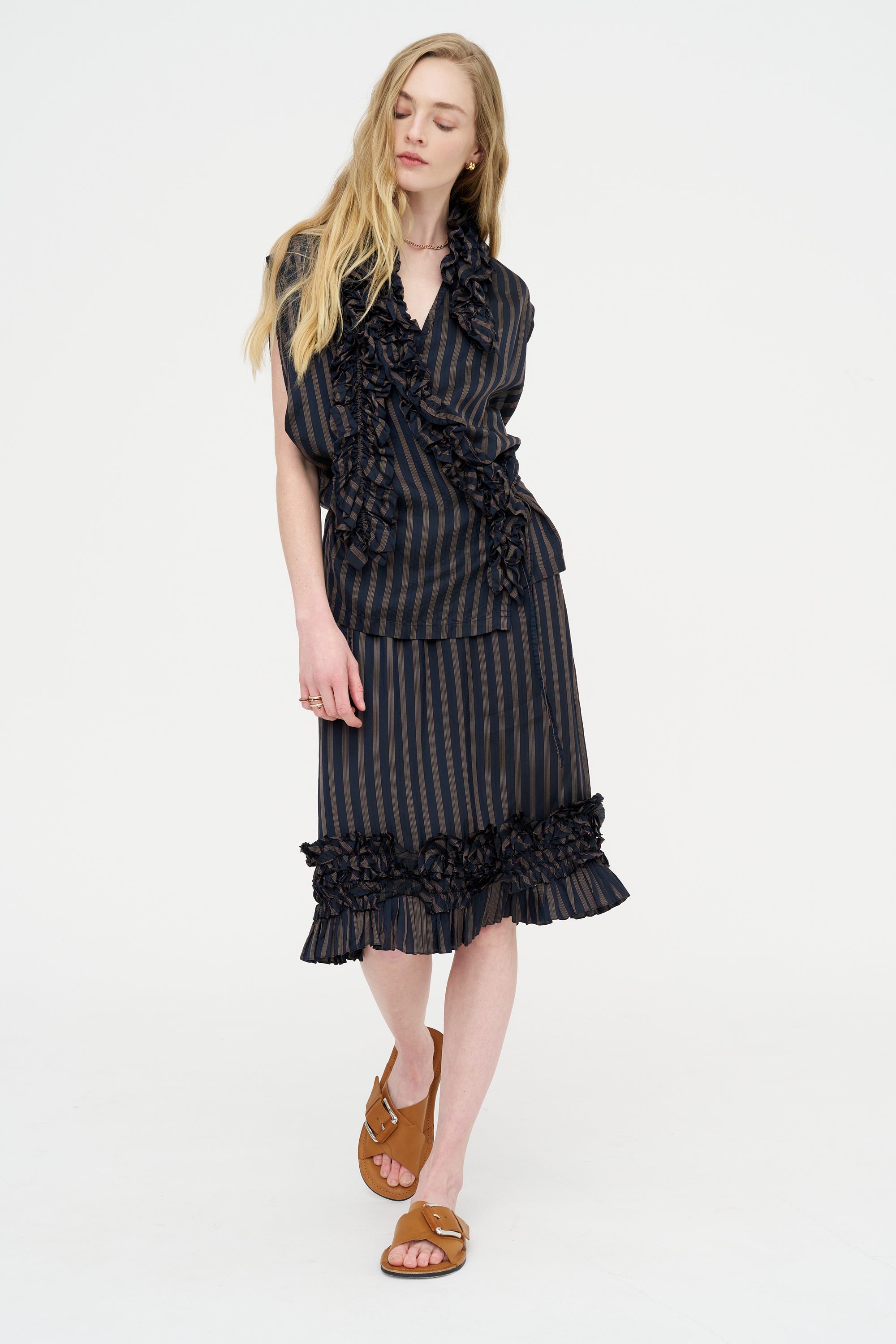 Stripe Wrap Blouse, Navy