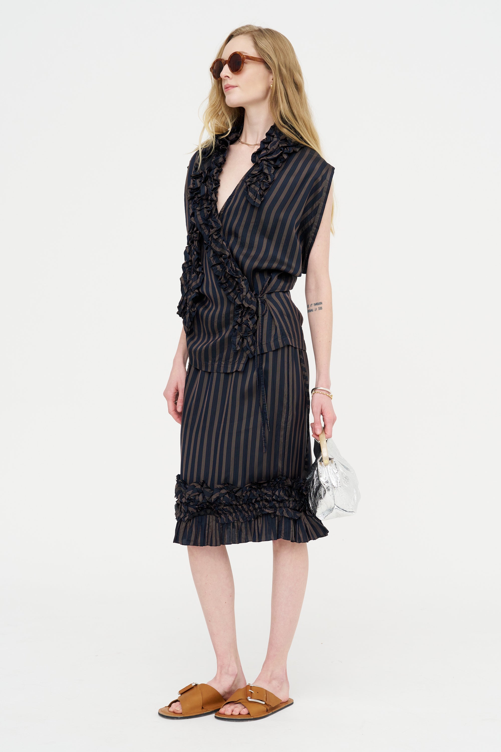 Stripe Wrap Blouse, Navy