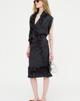 Stripe Wrap Blouse, Navy