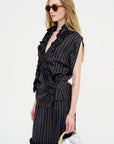 Stripe Wrap Blouse, Navy