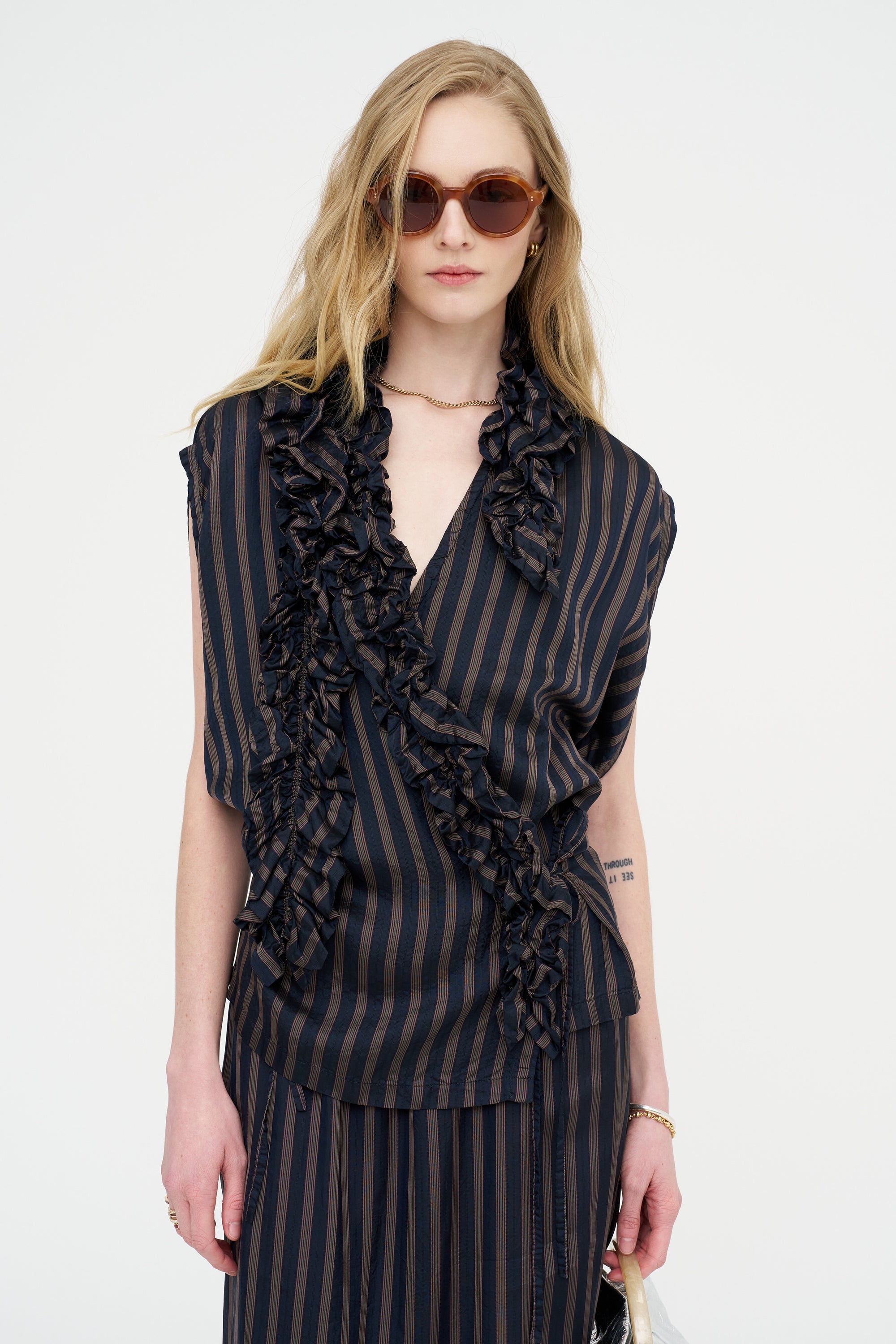 Stripe Wrap Blouse, Navy