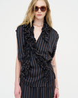 Stripe Wrap Blouse, Navy