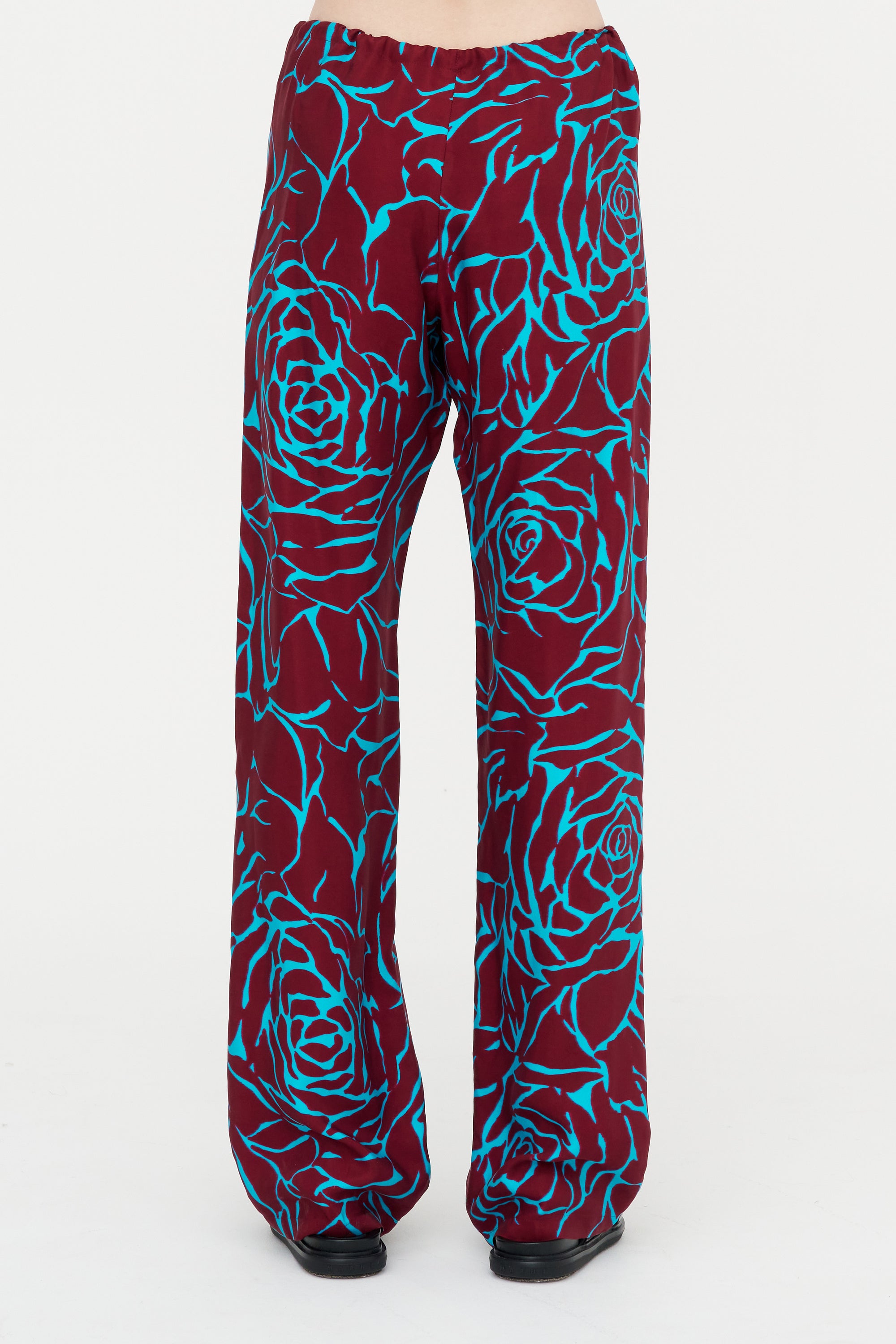 Archive Rose Print Pants, Burgundy