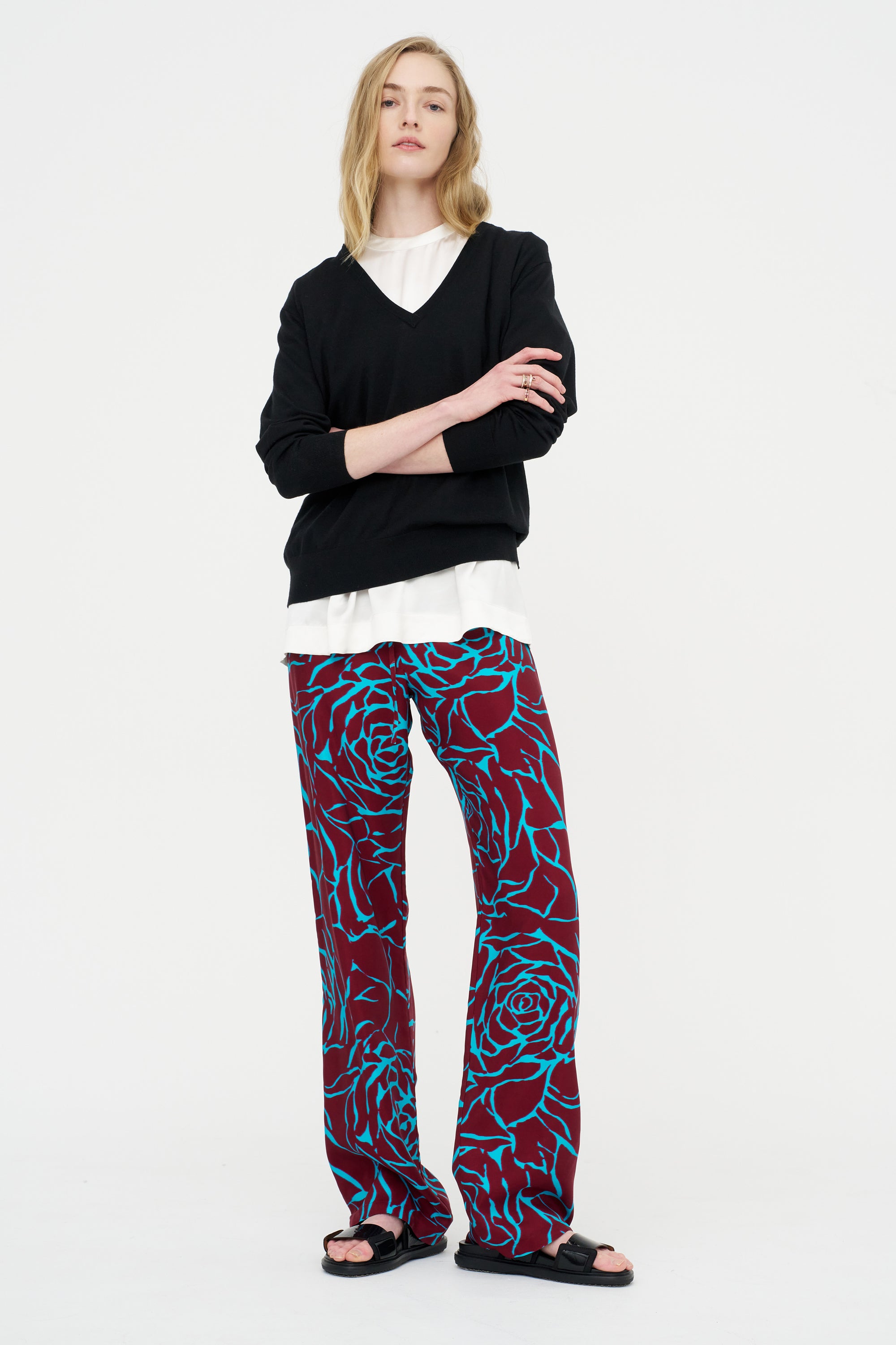 Archive Rose Print Pants, Burgundy