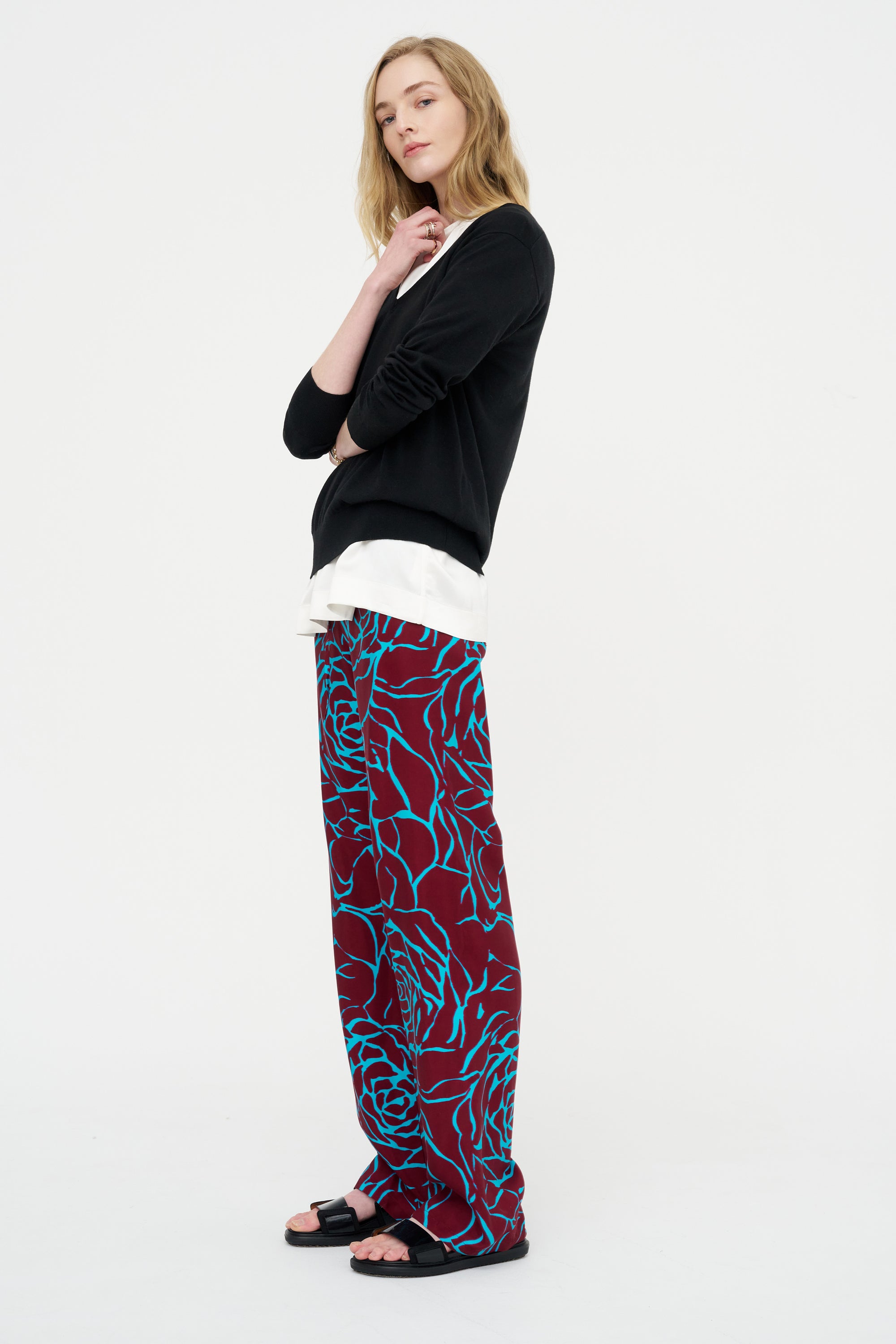 Archive Rose Print Pants, Burgundy