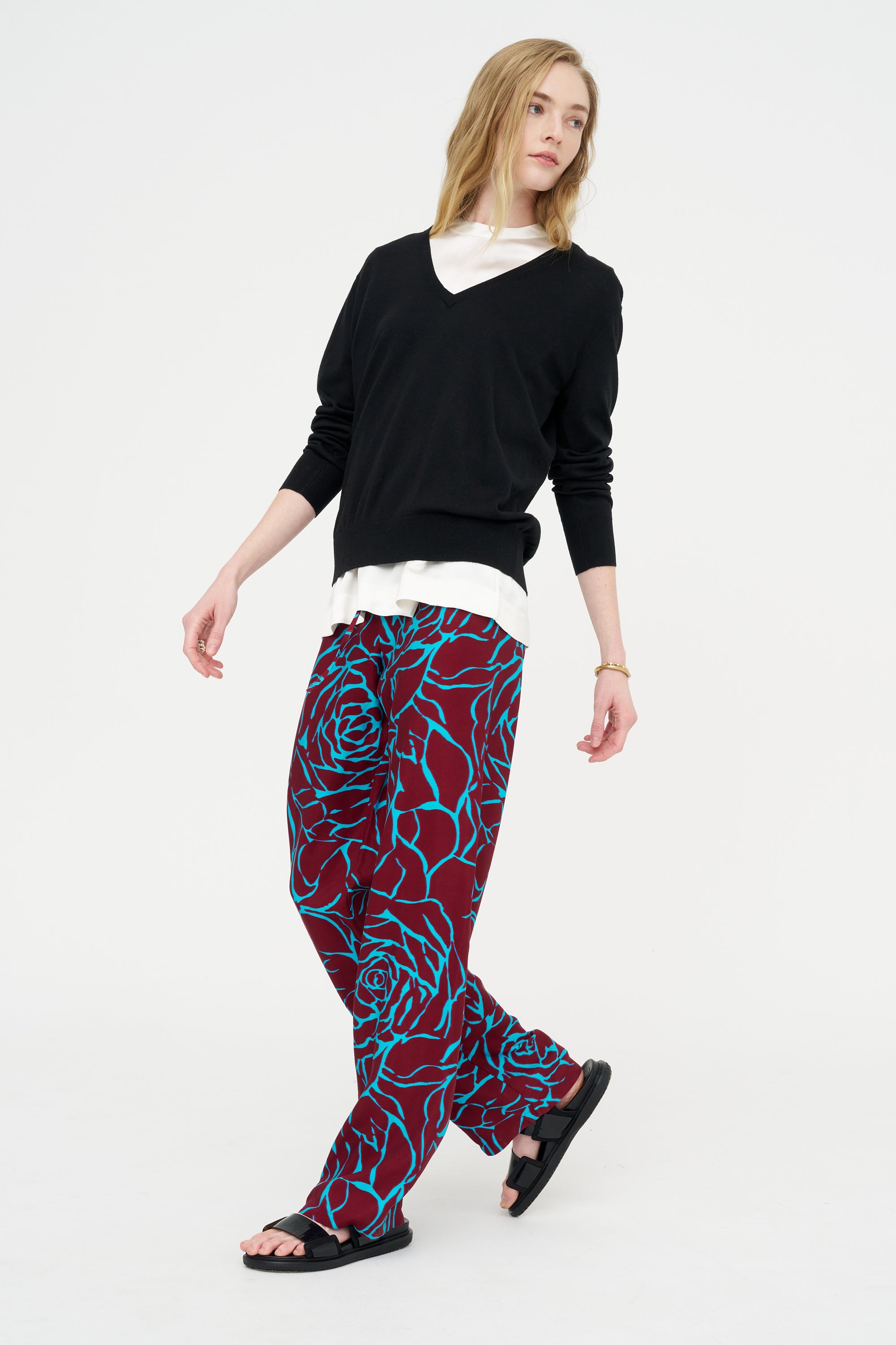 Archive Rose Print Pants, Burgundy