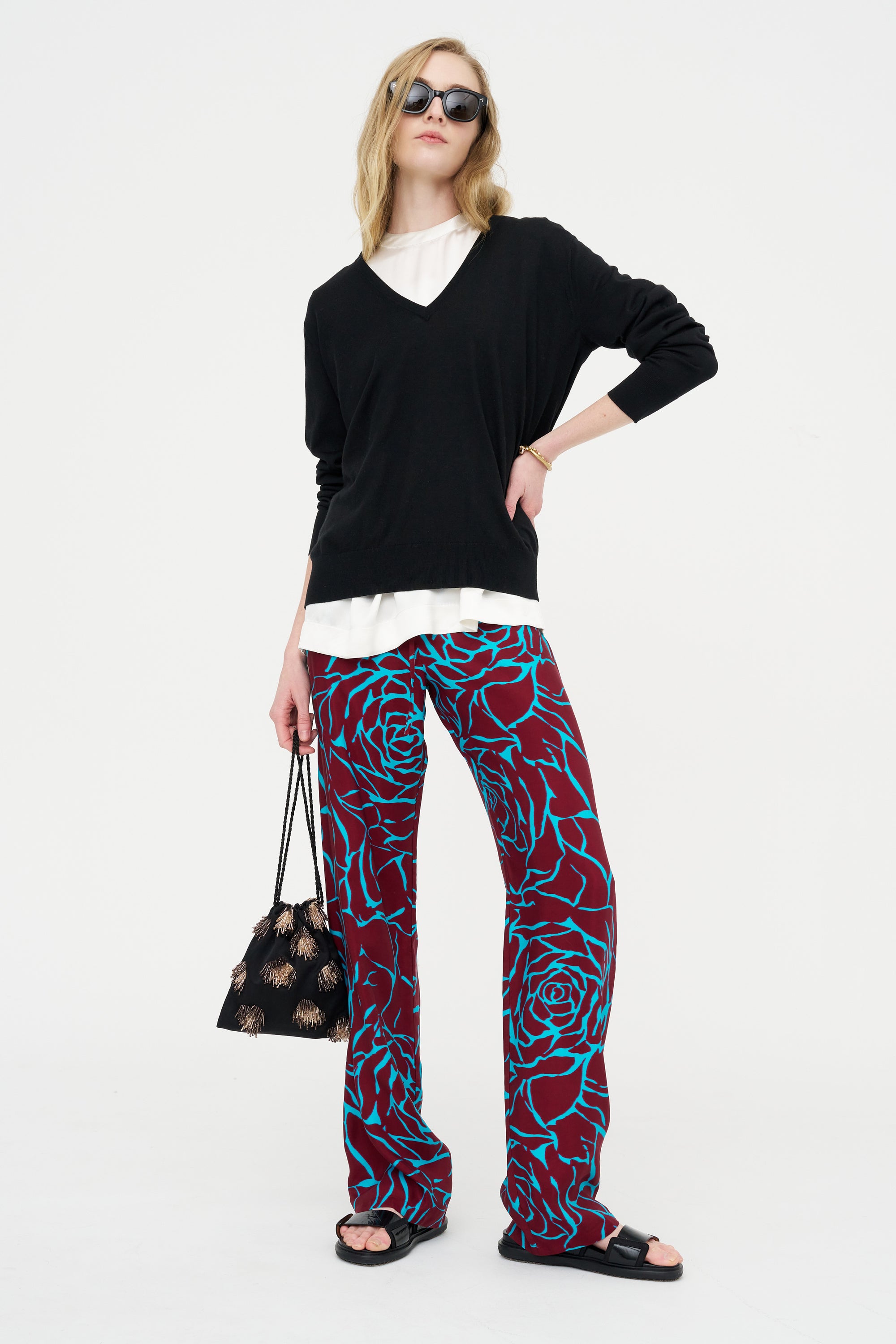 Archive Rose Print Pants, Burgundy