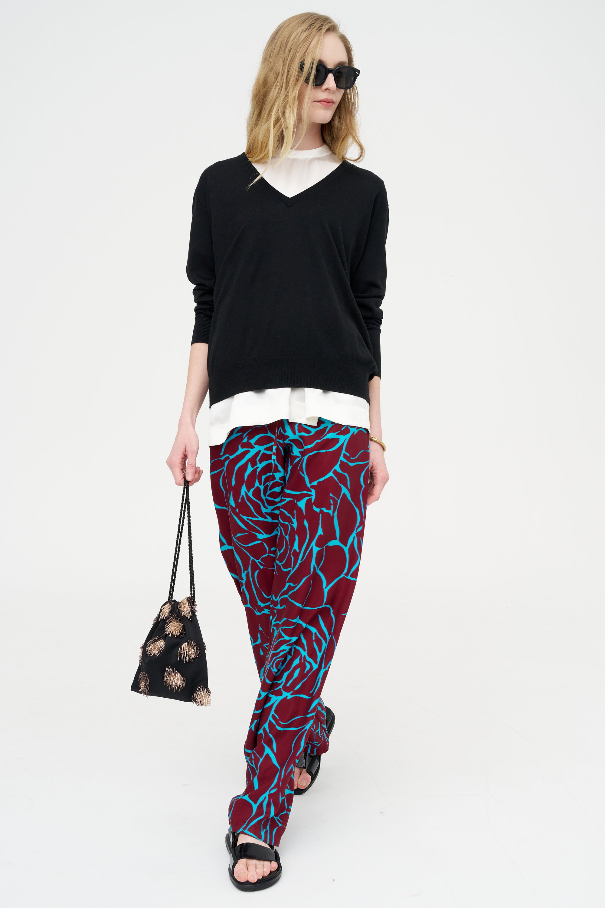 Archive Rose Print Pants, Burgundy