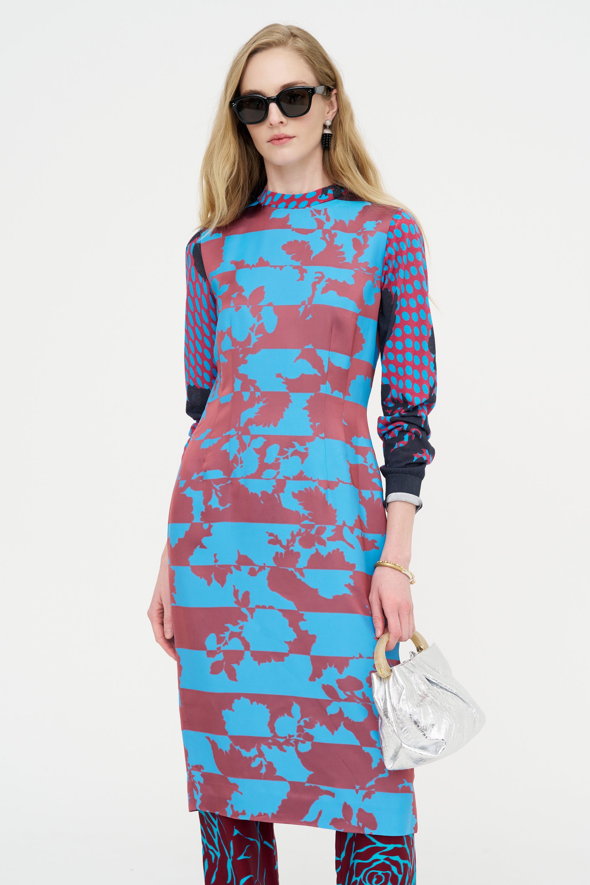 Printed Sheath Dress, Blue