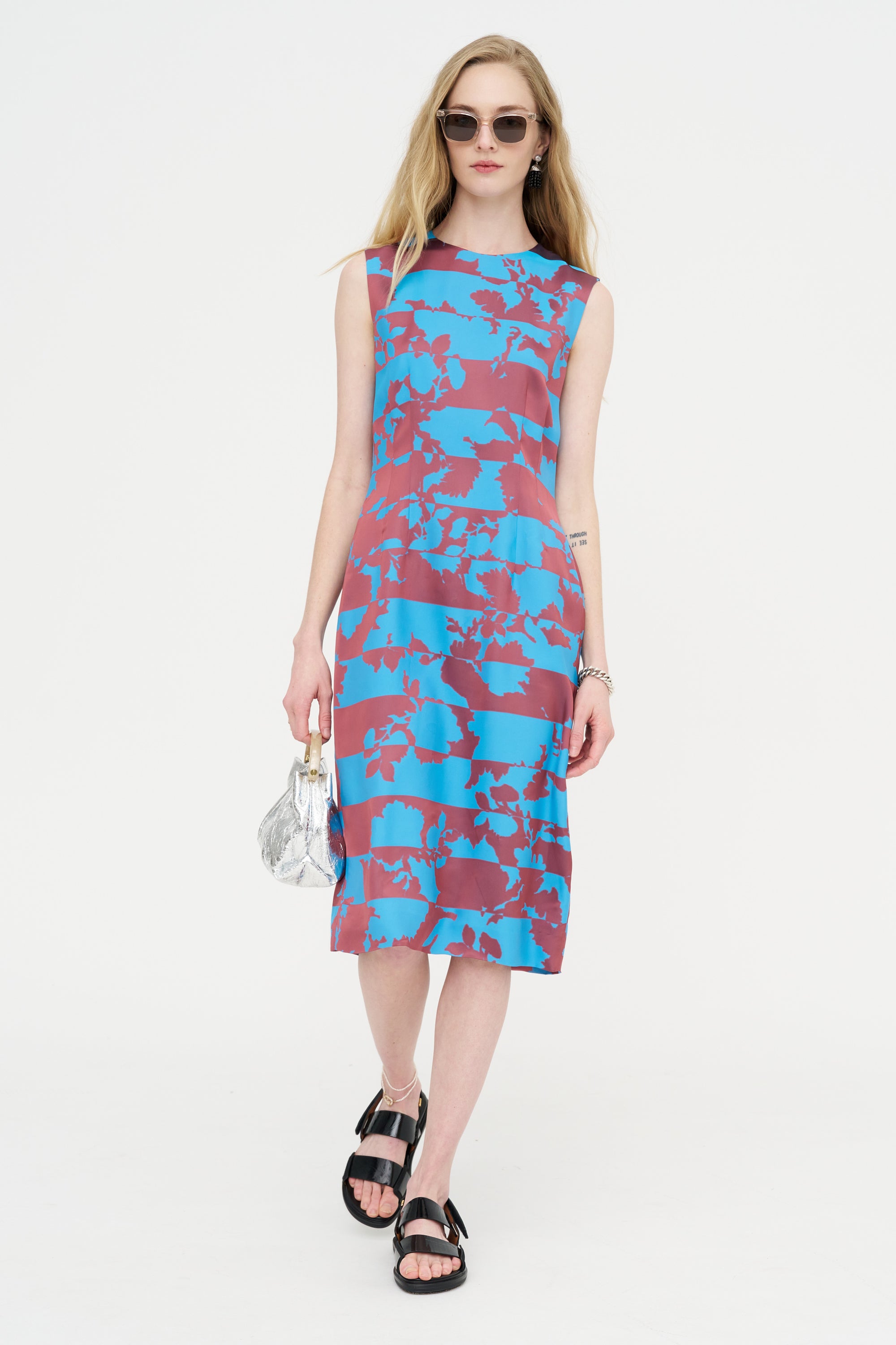 Printed Sheath Dress, Blue