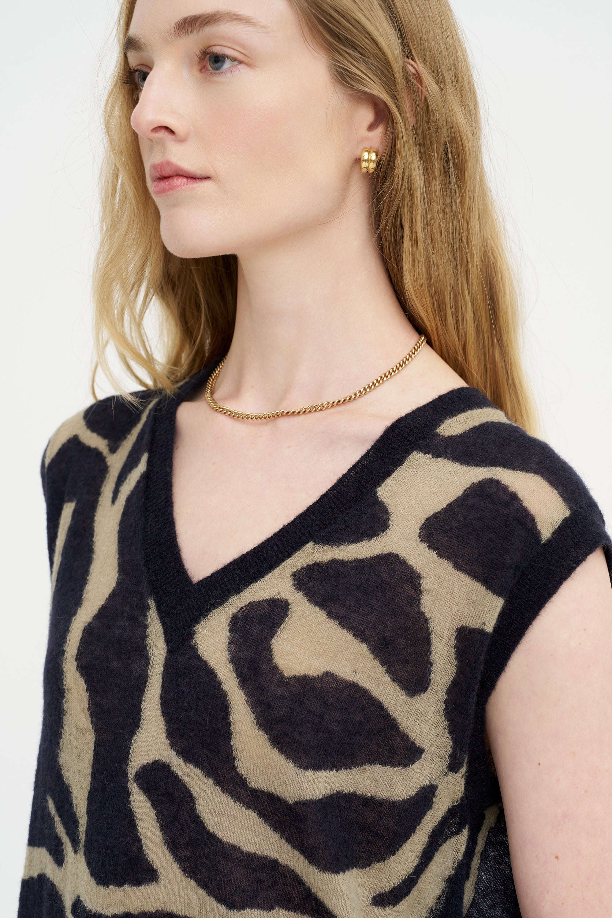 Printed Sweater Vest, Navy