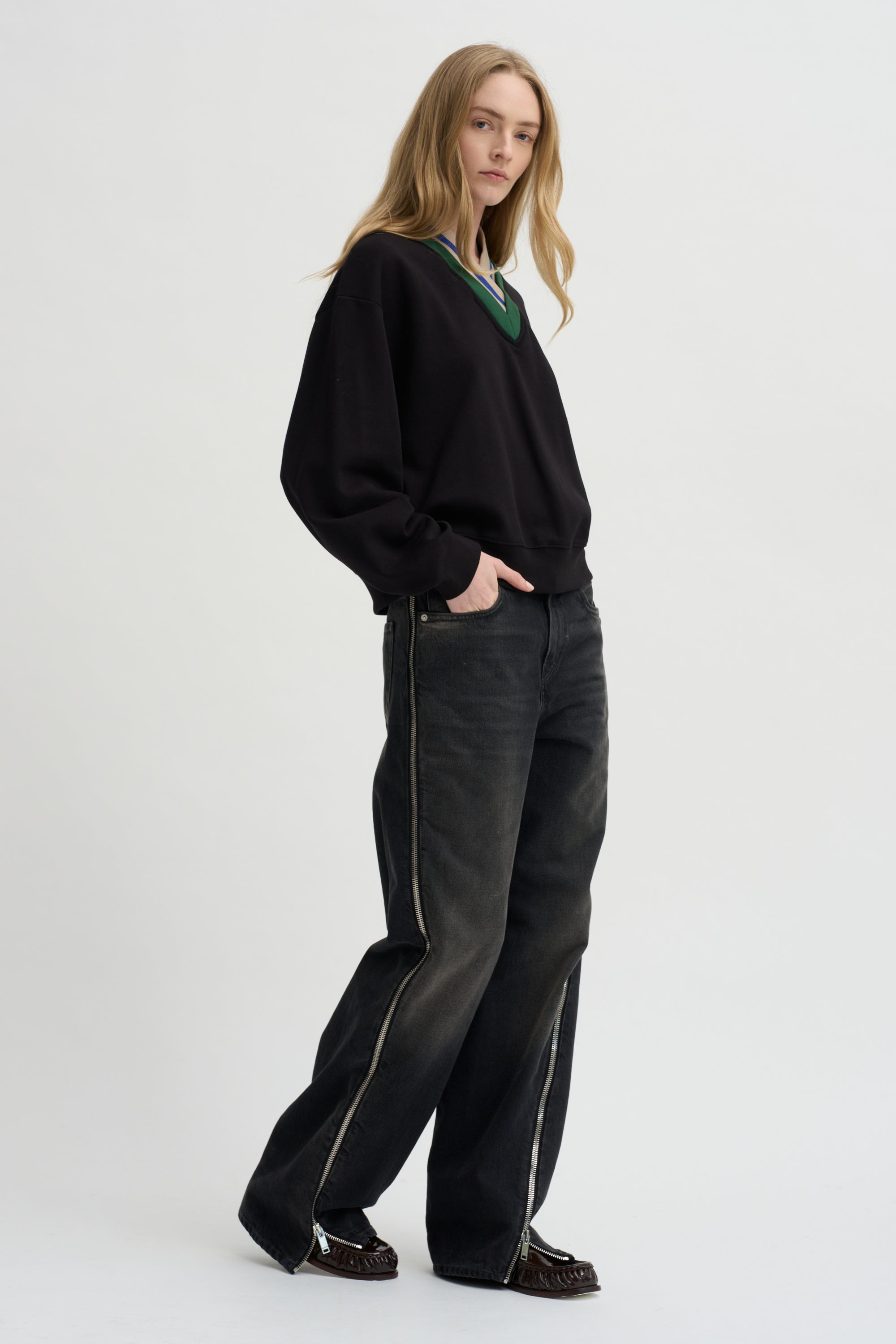 Layered V-Neck Sweatshirt