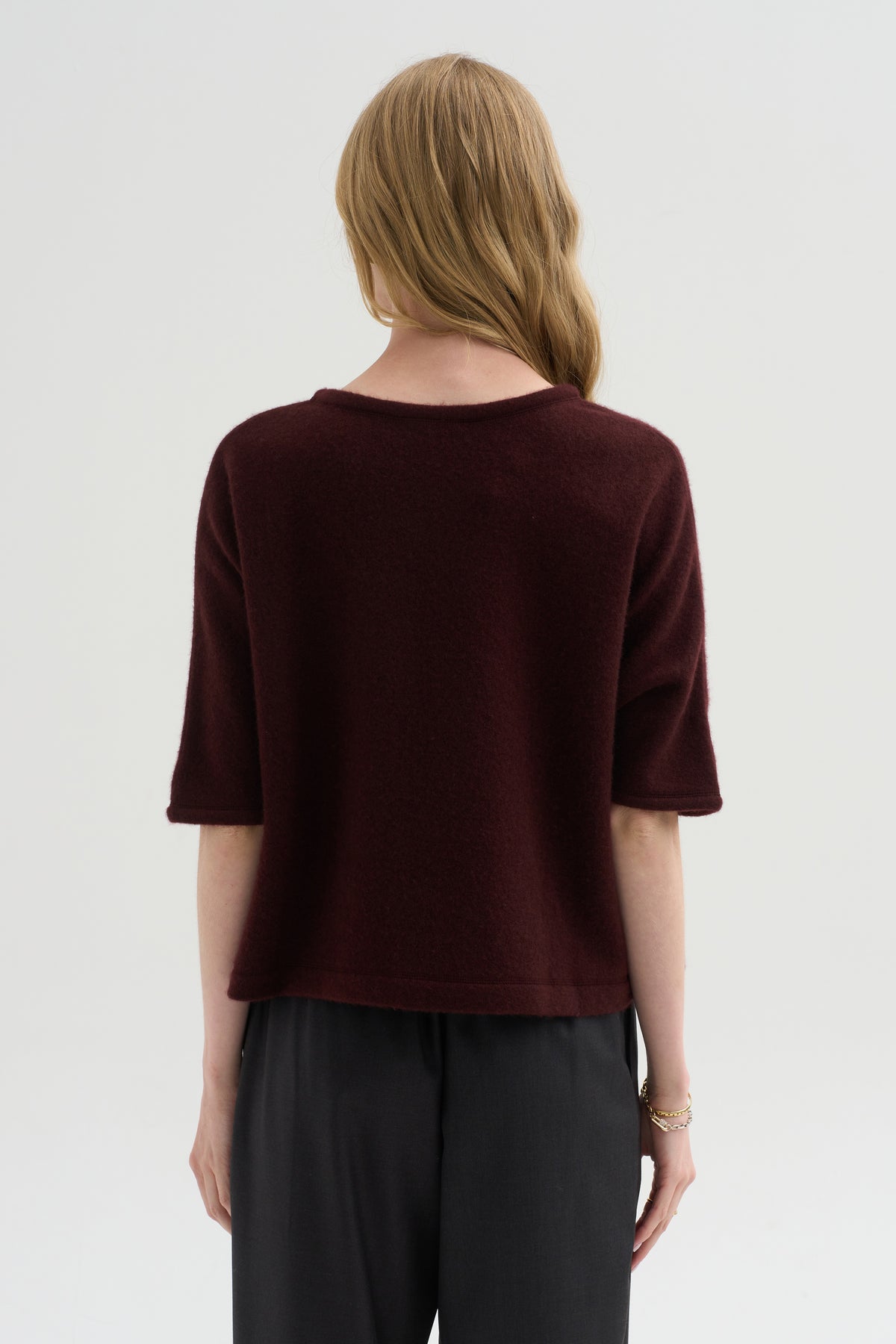 Crewneck Short Sleeve Knit Top, Bakelite