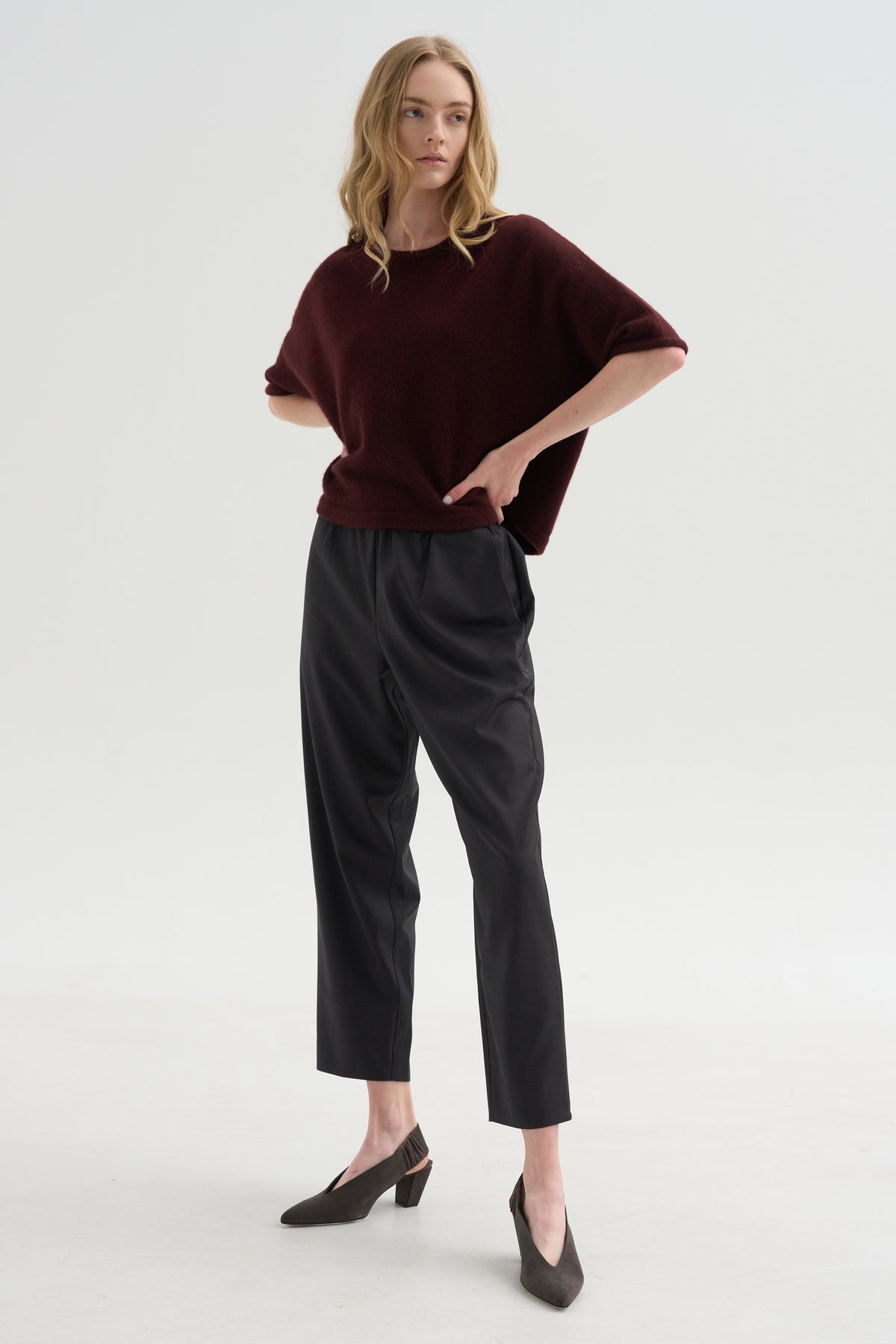 Crewneck Short Sleeve Knit Top, Bakelite