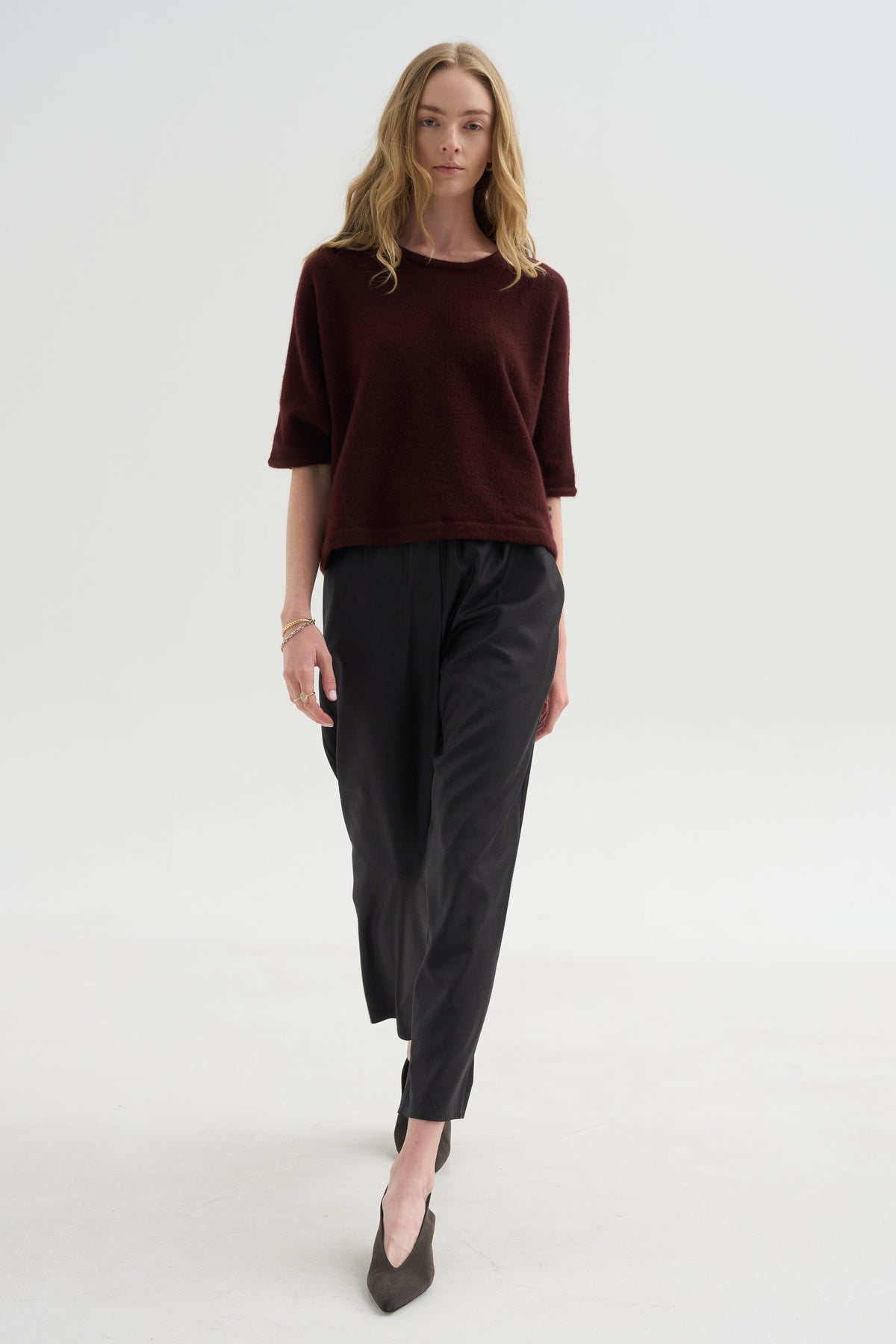Crewneck Short Sleeve Knit Top, Bakelite