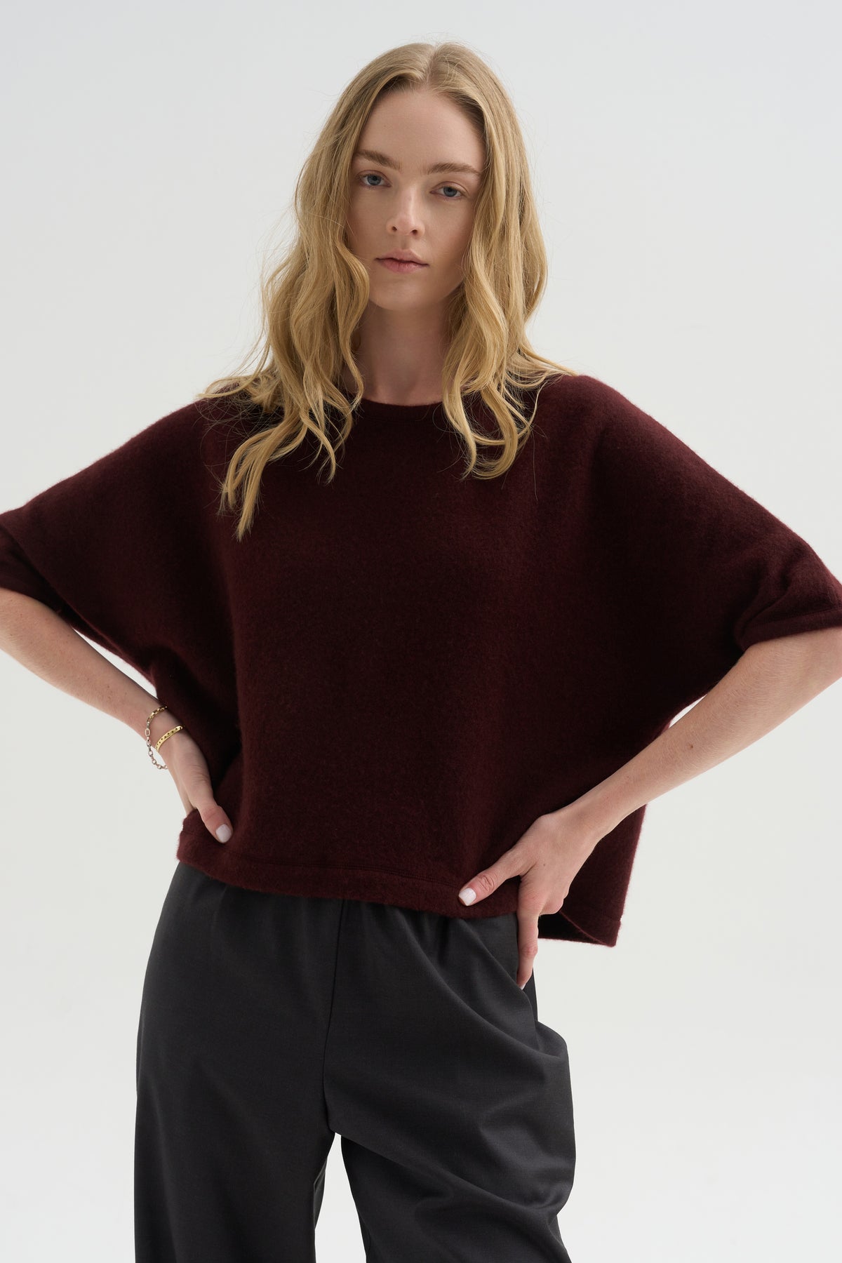 Crewneck Short Sleeve Knit Top, Bakelite