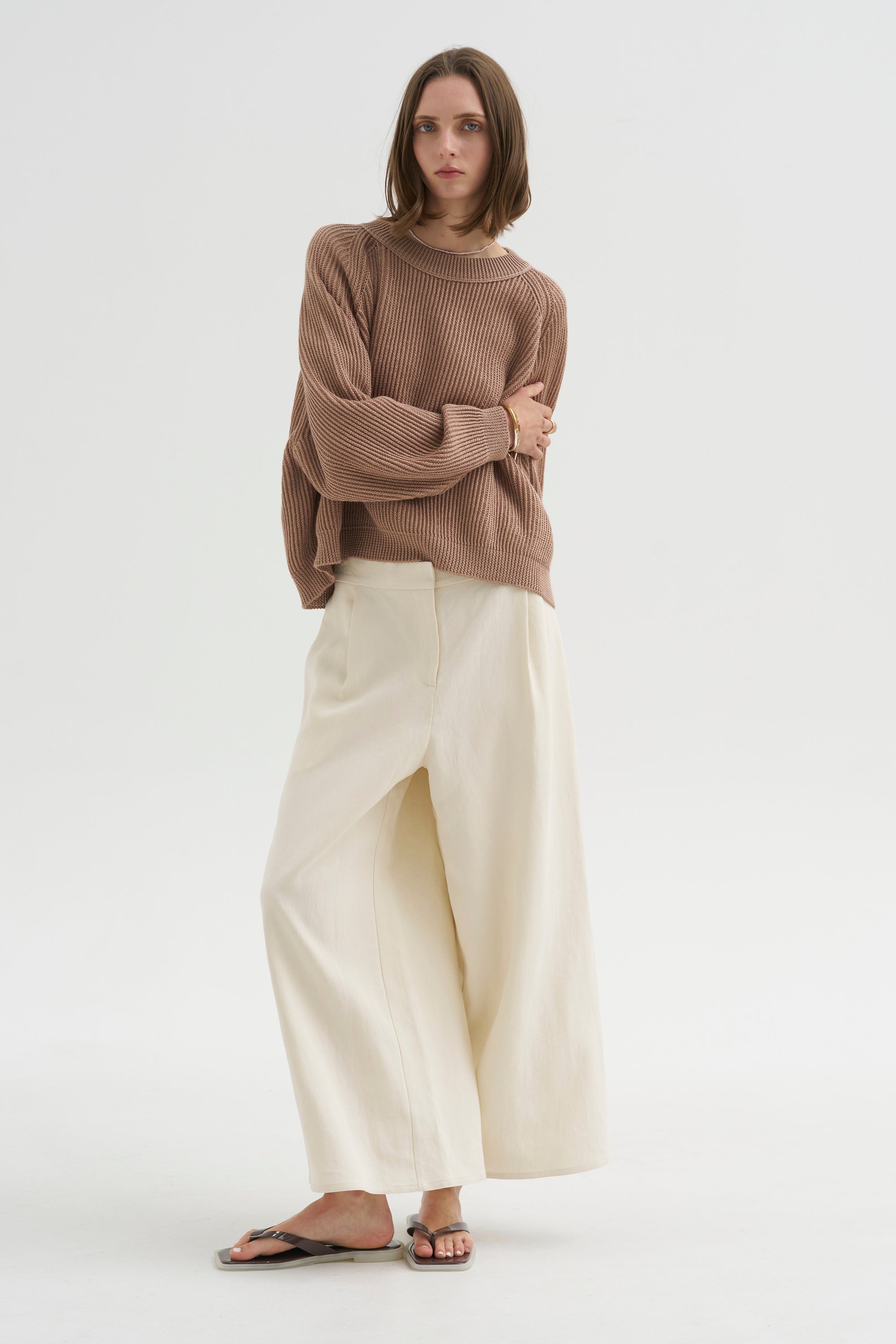 Full Pants Short Satin Twist, Ivory