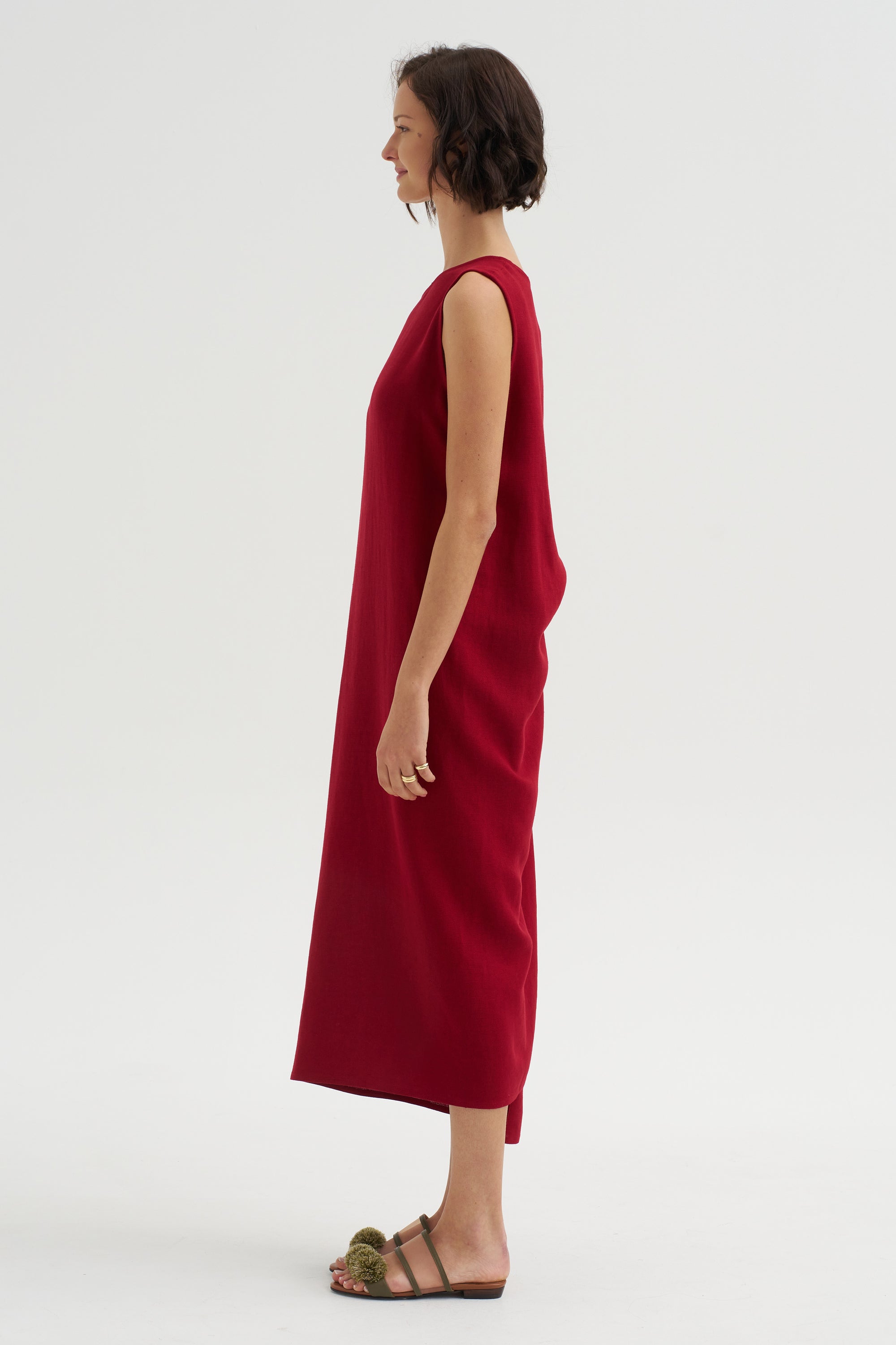 Long Drape Back Dress, Rosso
