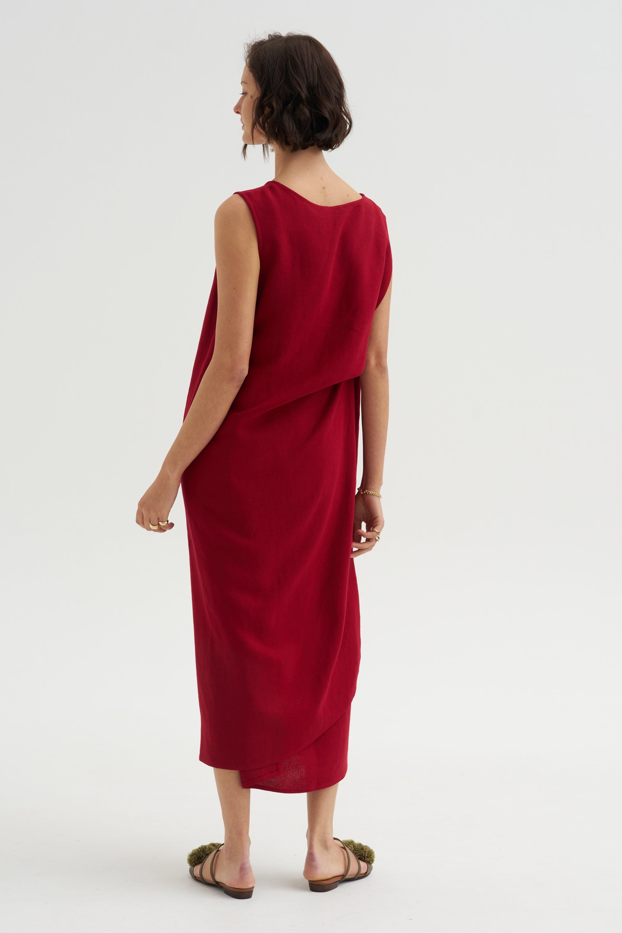 Long Drape Back Dress, Rosso