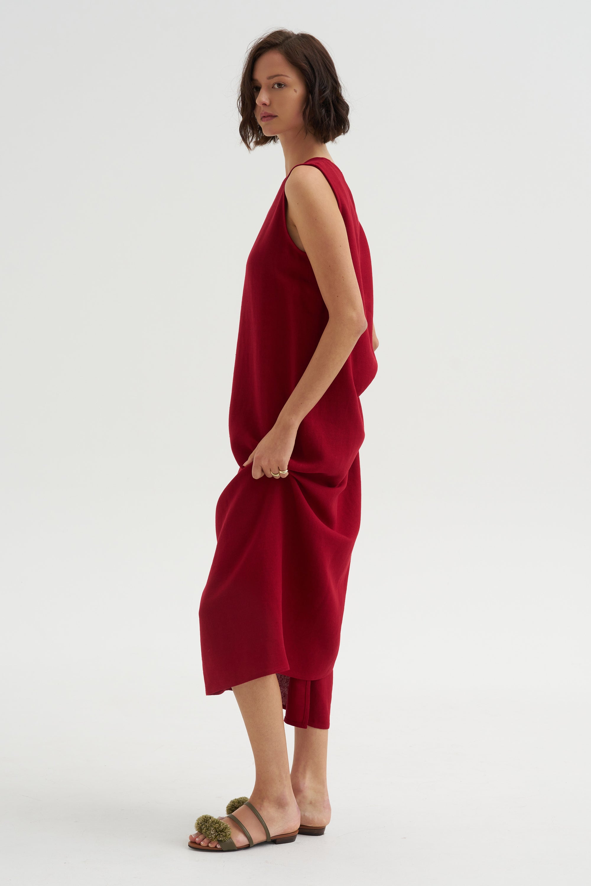 Long Drape Back Dress, Rosso