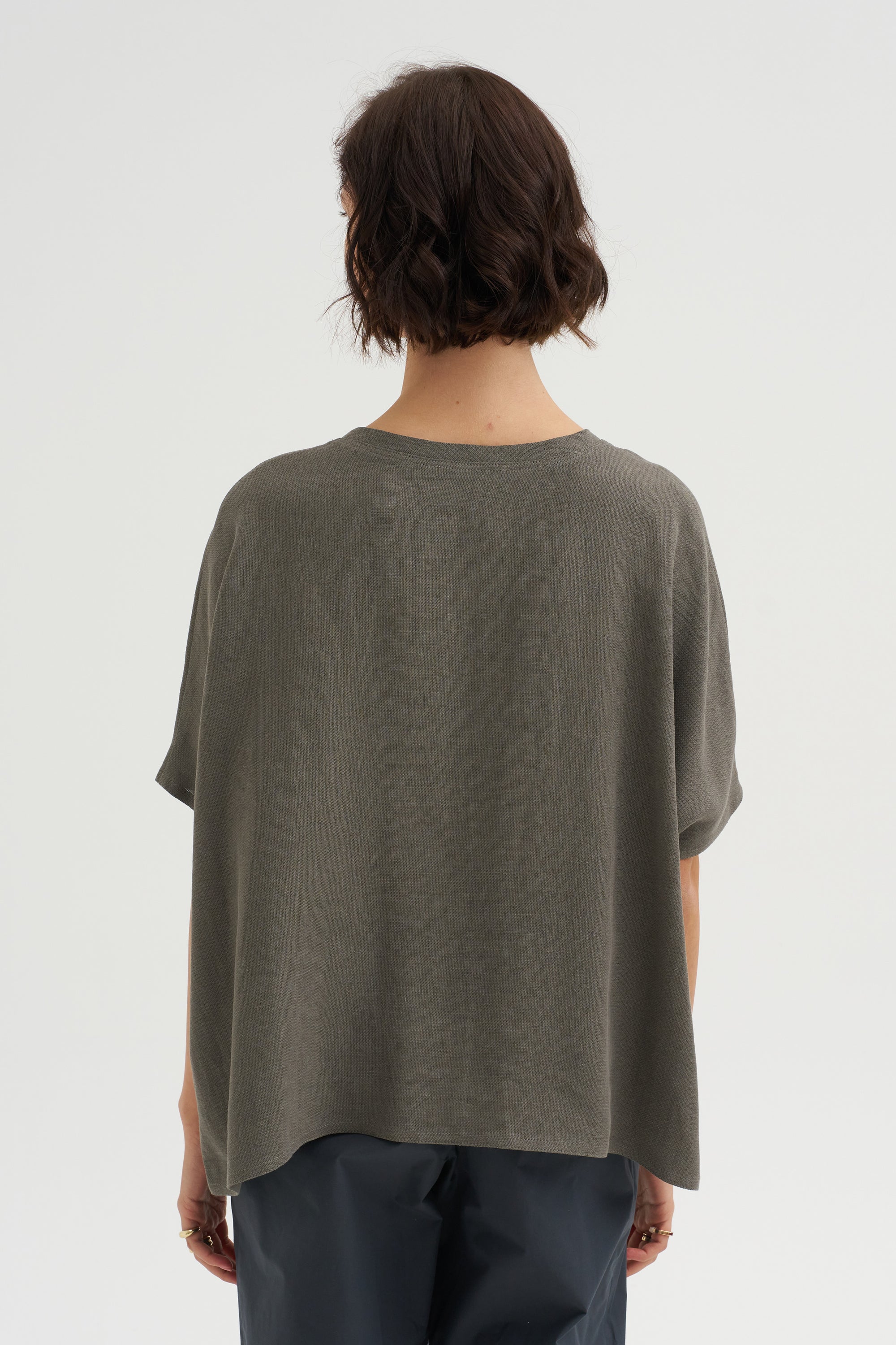 Easy Crepe Linen T-Shirt, Storm