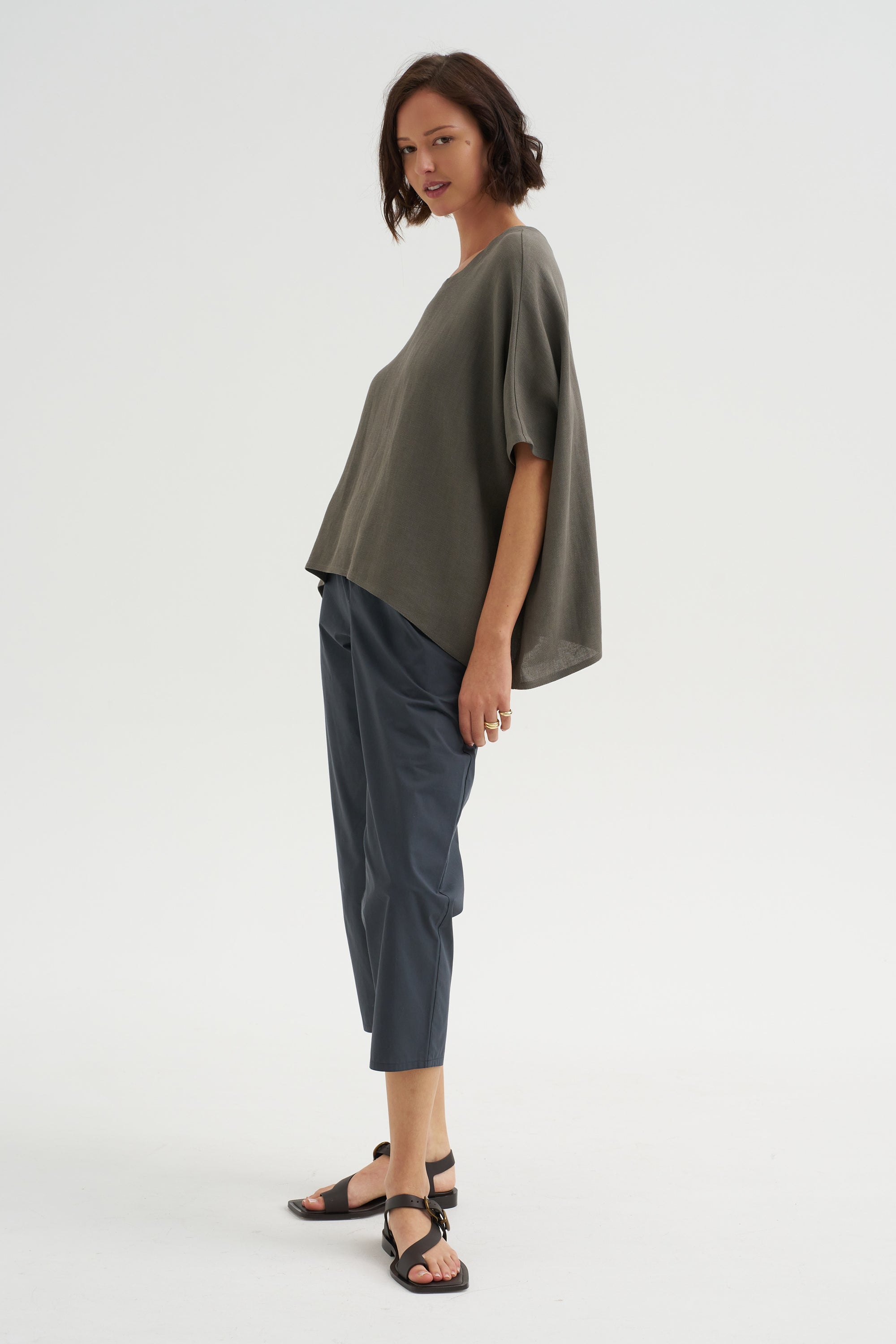 Easy Crepe Linen T-Shirt, Storm