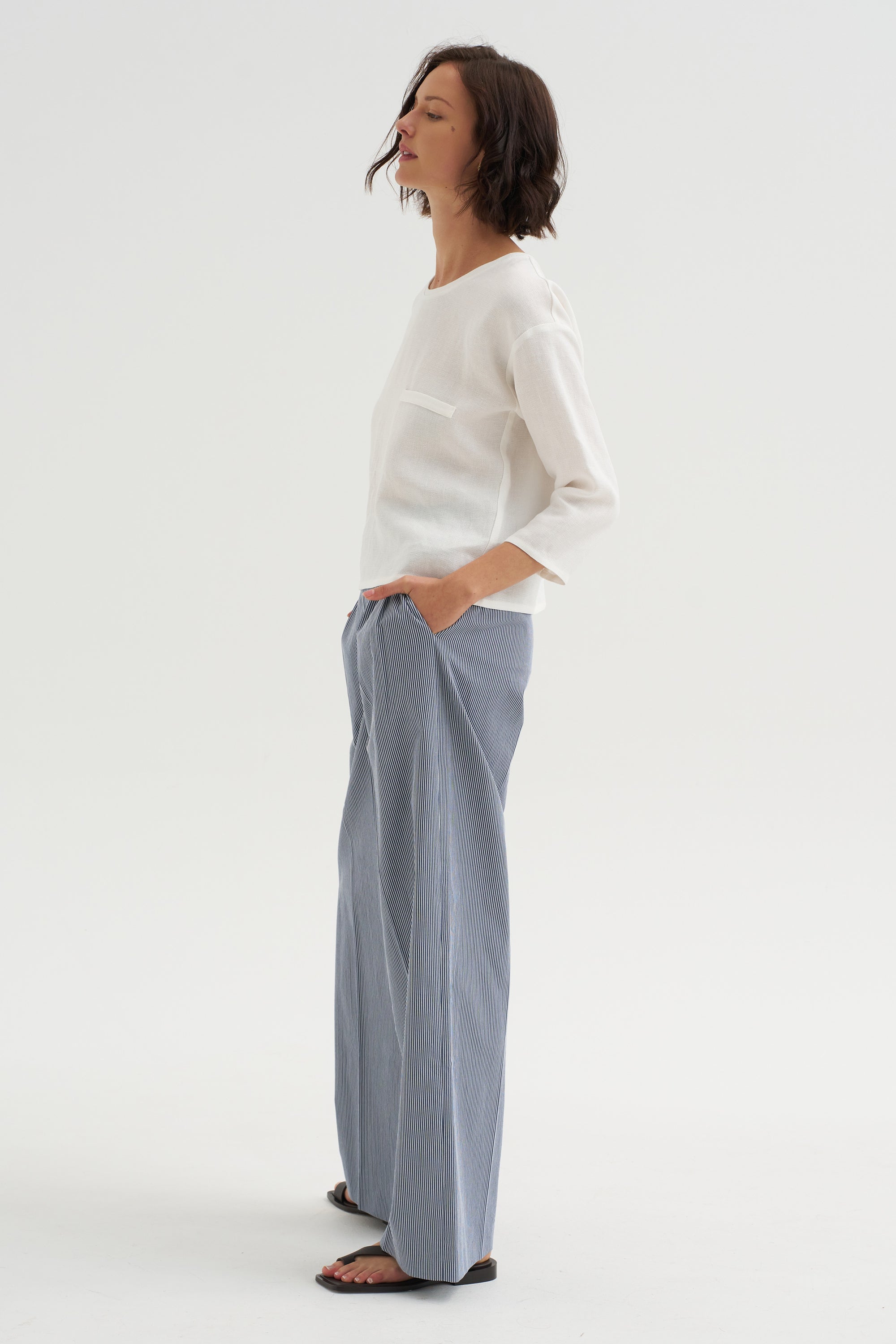 Crepe Suit T-shirt with Pocket, White