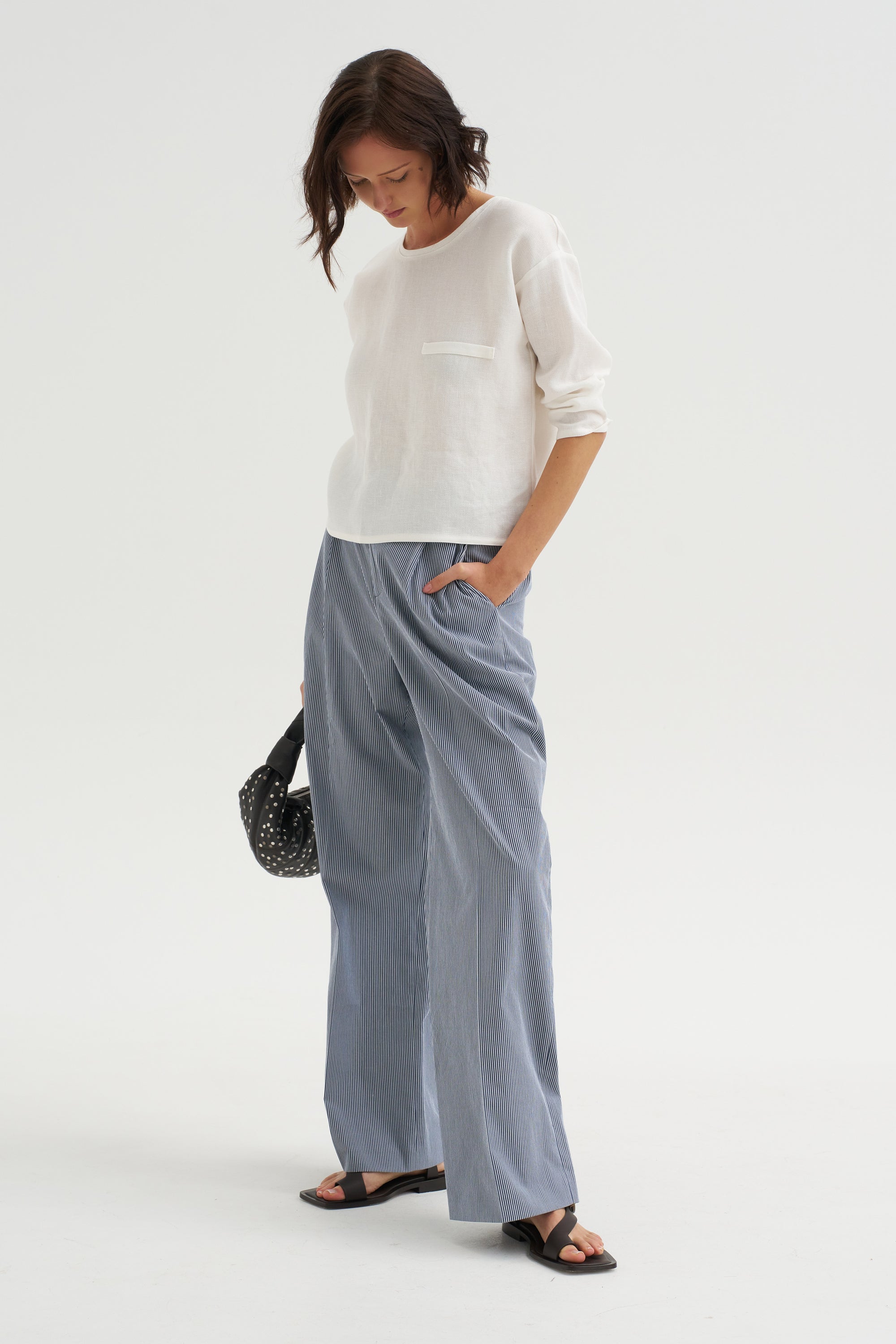 Crepe Suit T-shirt with Pocket, White