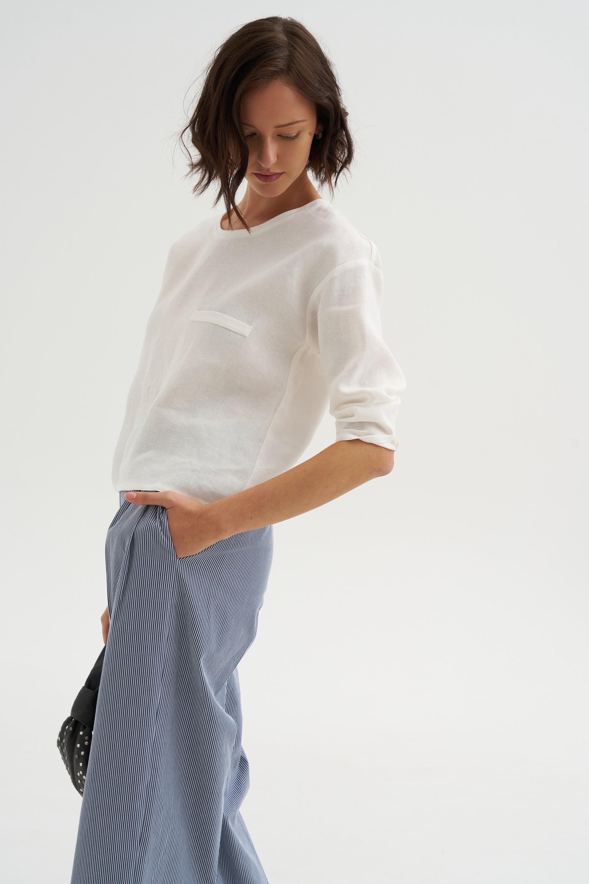 Crepe Suit T-shirt with Pocket, White