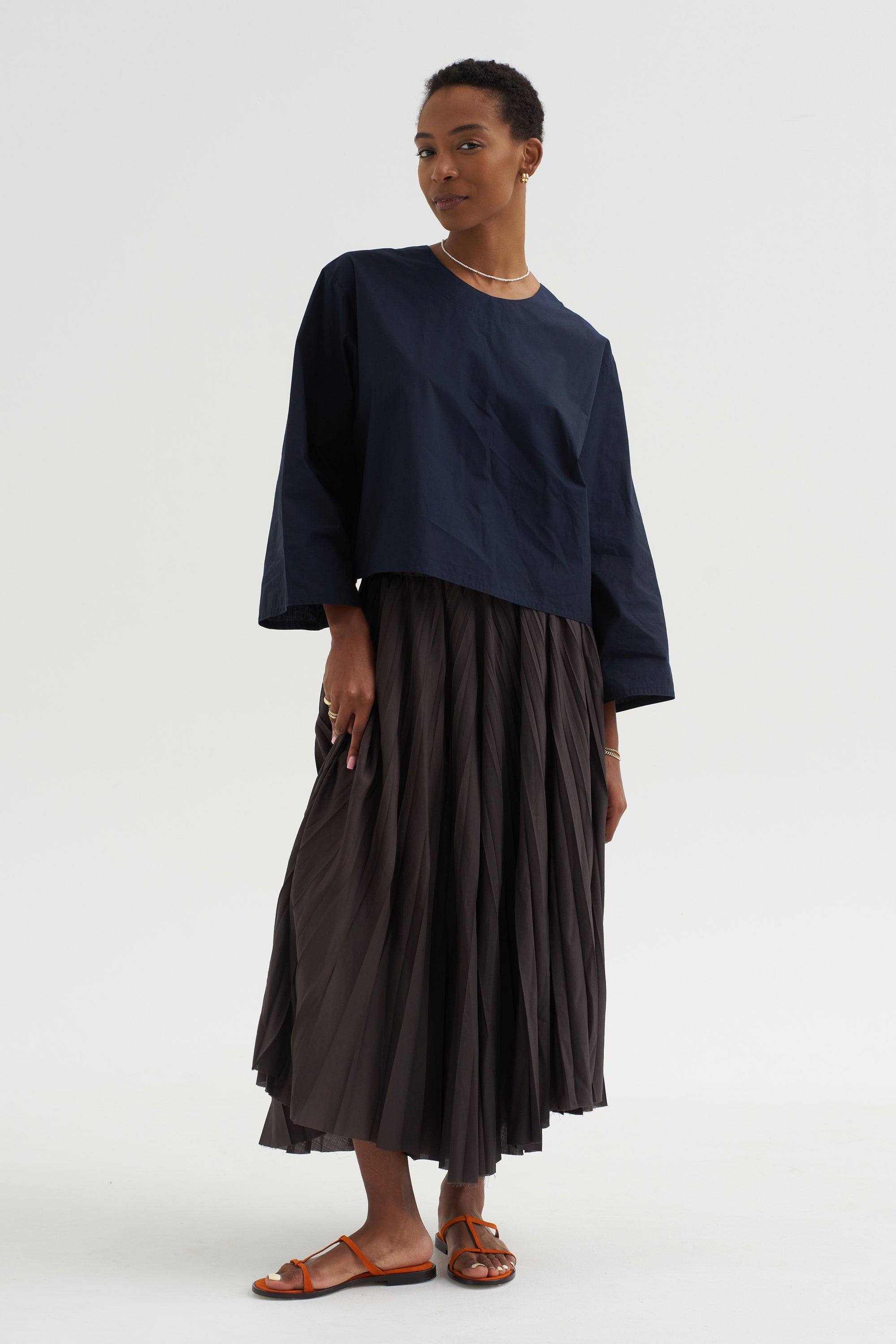 Pleated Pants Voile, Ebano