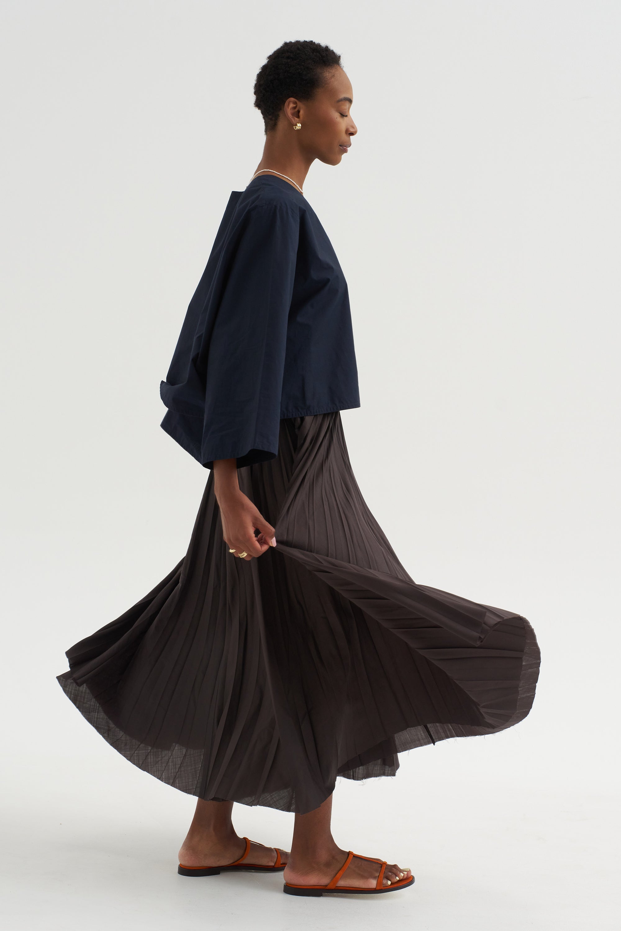 Pleated Pants Voile, Ebano