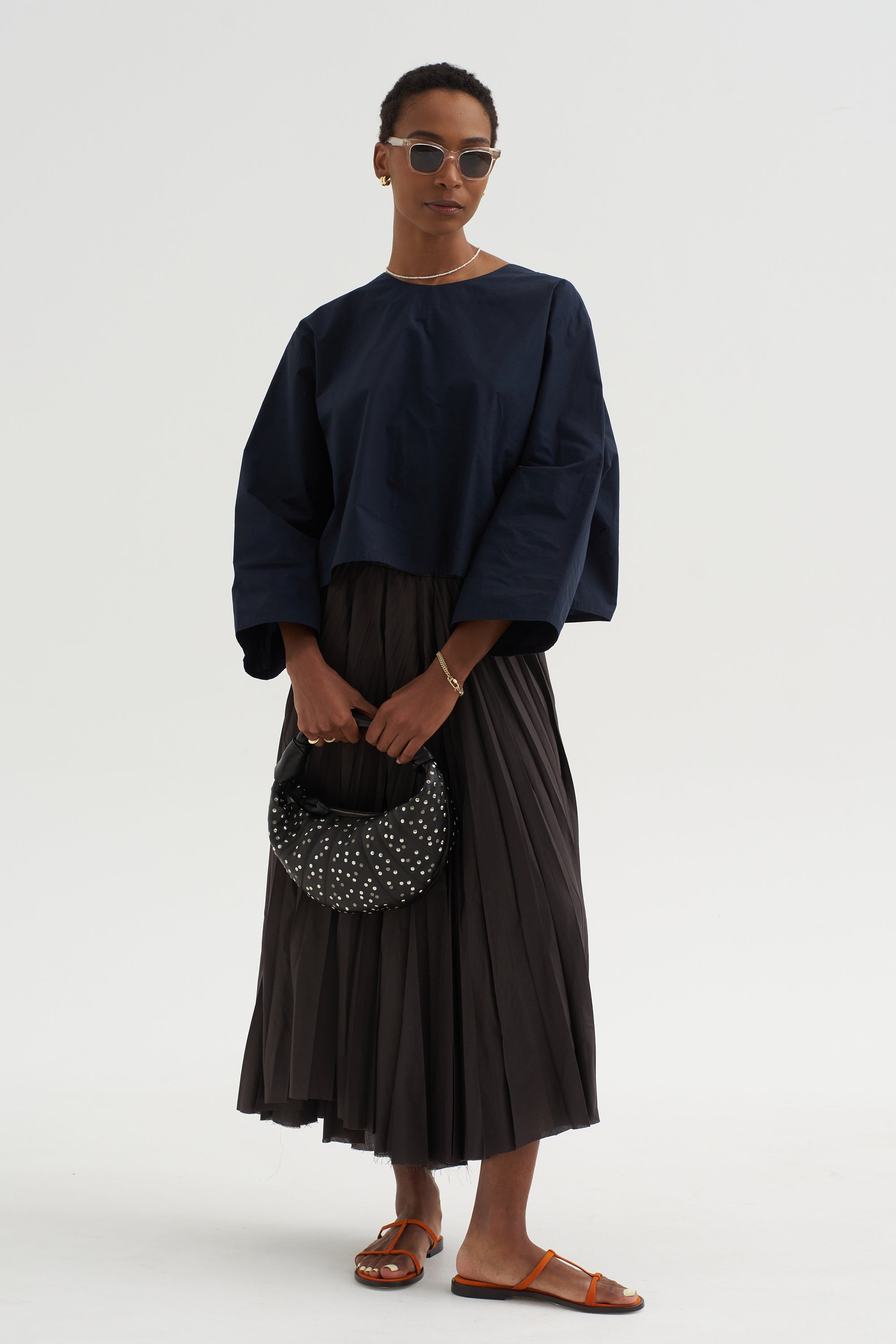 Pleated Pants Voile, Ebano